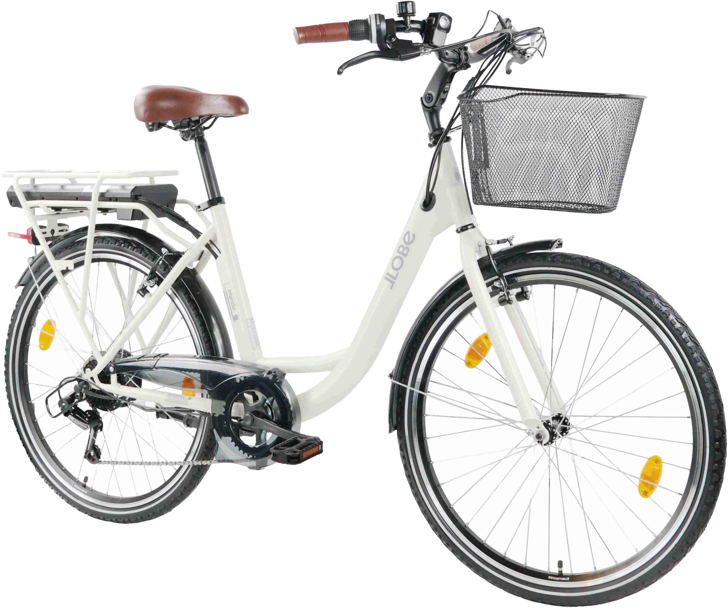 LLobe E-Bike Cityrad City E-Bike 26" Mando beige, 6 Gang Shimano Tourney Schaltwerk, Kettenschaltung, Heckmotor, 280,8 Wh