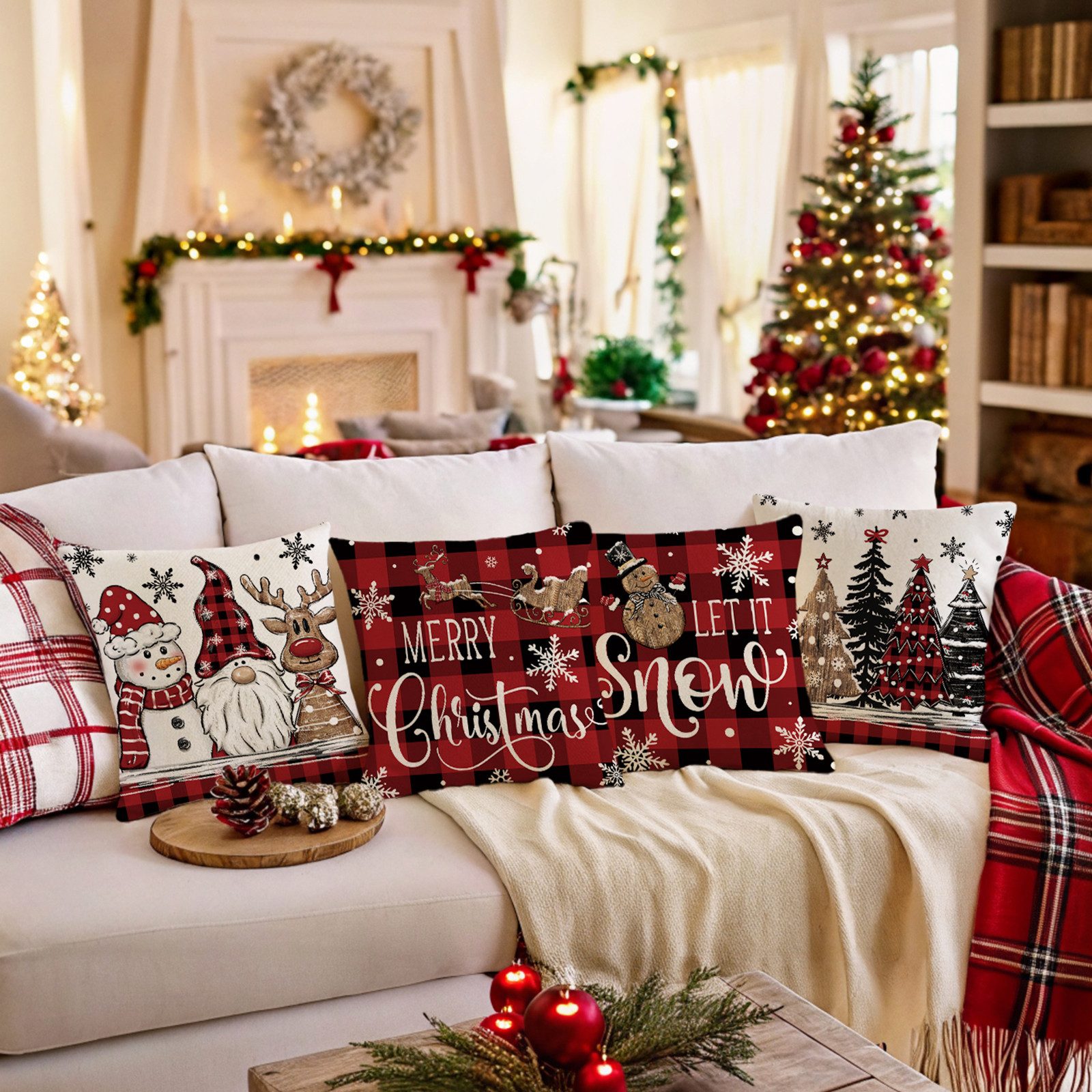 Jibenhome Kissenbezüge Weihnachten Kissenbezug 45x45cm,Leinen,4 Stück,für D günstig online kaufen