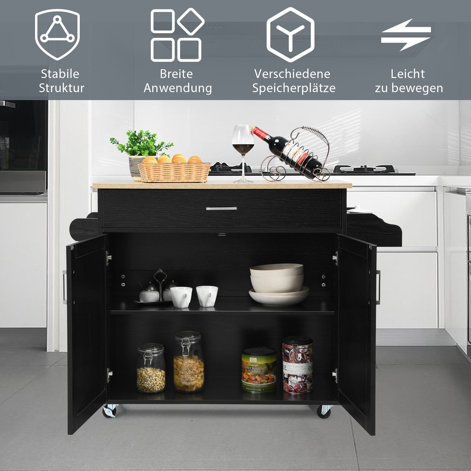 COSTWAY Küchenwagen, Servierwagen mit Arbeitsplatte & günstig online kaufen