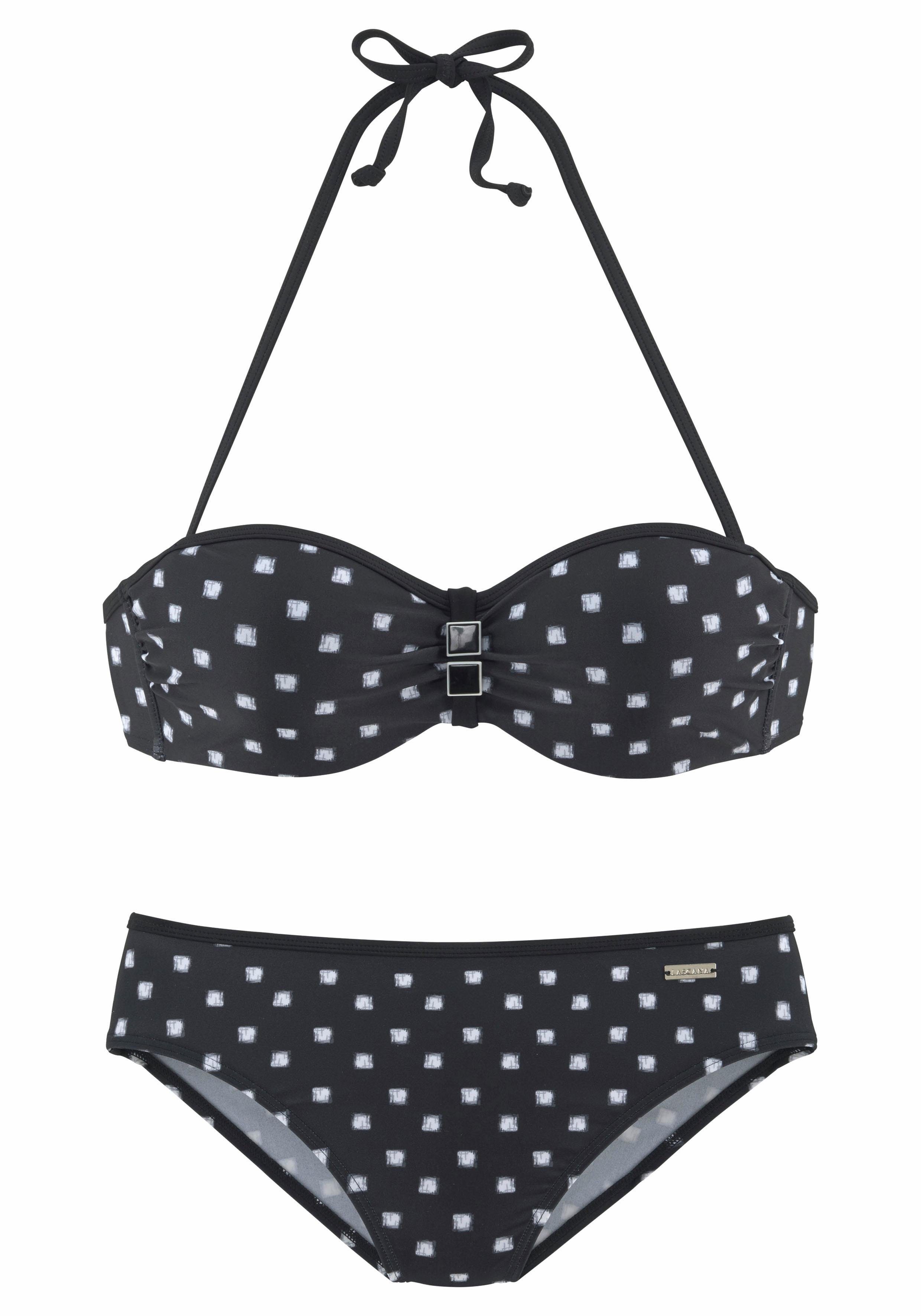 LASCANA Bügel-Bandeau-Bikini mit schwarz-weiß Zier-Accessoires