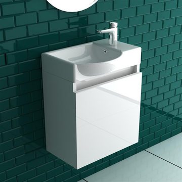 Alpenberger Waschbecken Gäste WC Waschbecken mit Unterschrank - Hängeschrank Vormontiert (2 teilig WC Schrank Schmal - Waschtischschrank, Waschtisch Komplettset - Badmöbel Gäste WC), Mini Waschbecken Gäste WC - Unterschrank Bad Weiß