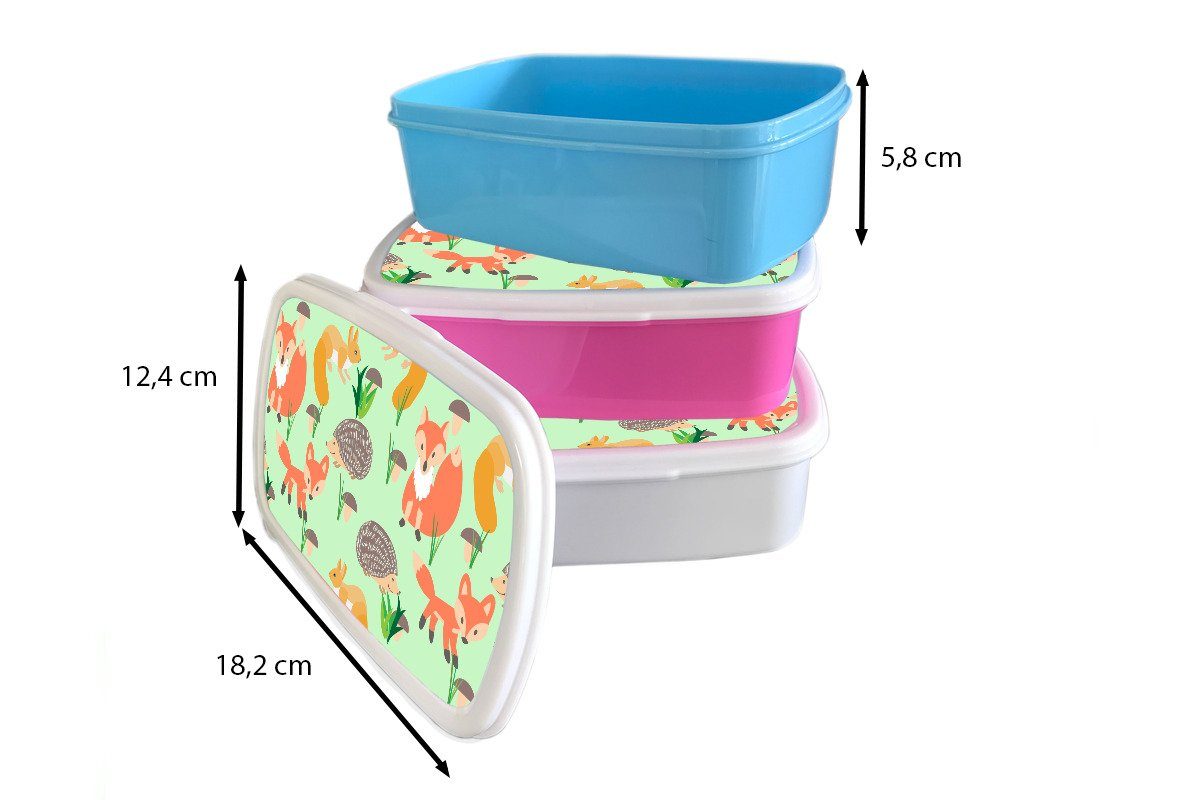 Muster für Tiere Igel, (2-tlg), Jungs weiß Kinder Brotdose, - Lunchbox und Mädchen MuchoWow Kunststoff, Brotbox und - für Erwachsene,