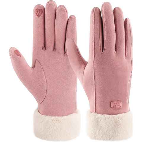 Alster Herz Fleecehandschuhe Warme Damen Handschuhe, winddicht, Fleece, elegant, A0503 mit Kunstfell, hält warm