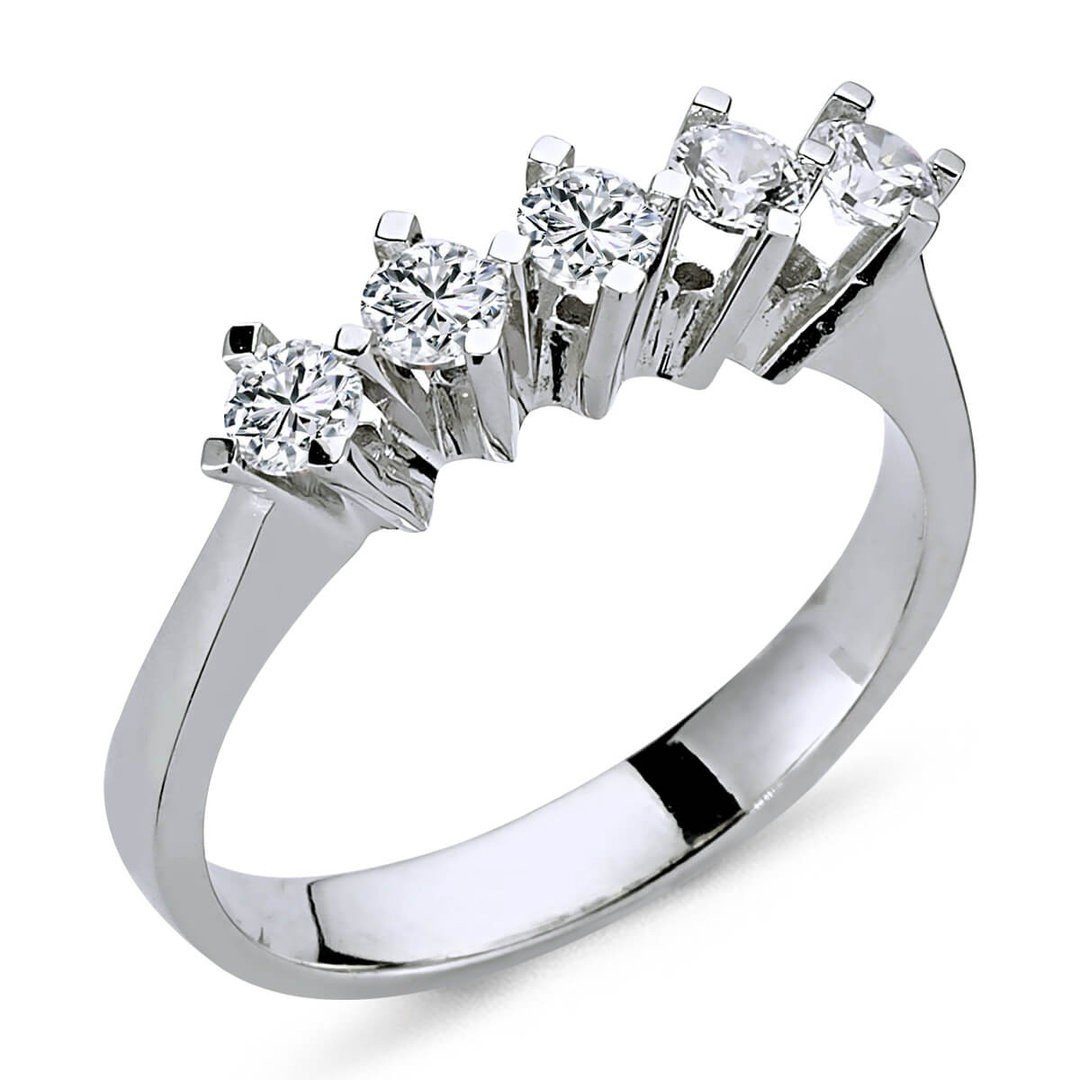 EinStein Diamant Trauring 0,55 Carat 5 Diamanten Allianzring Memoire Ring 14 Karat Weißgold, Rubin, Diamantring, Damenring, Unbehandelter Diamant, Brillant-Schliff