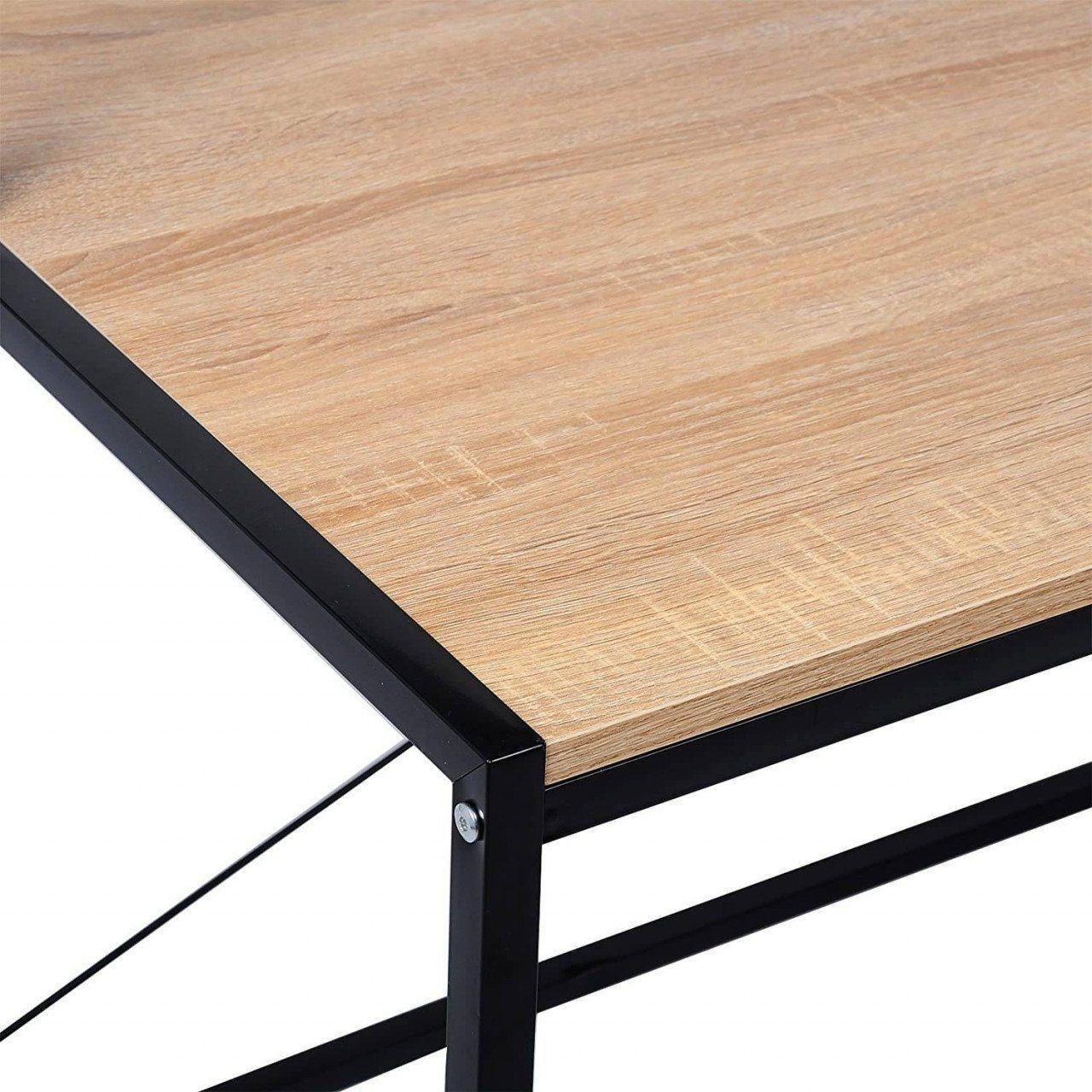 (BxTxH) Holz Stahl Bürotisch 120x64x120cm Eiche-Schwarz mit Schreibtisch, Ablage EUGAD Hell