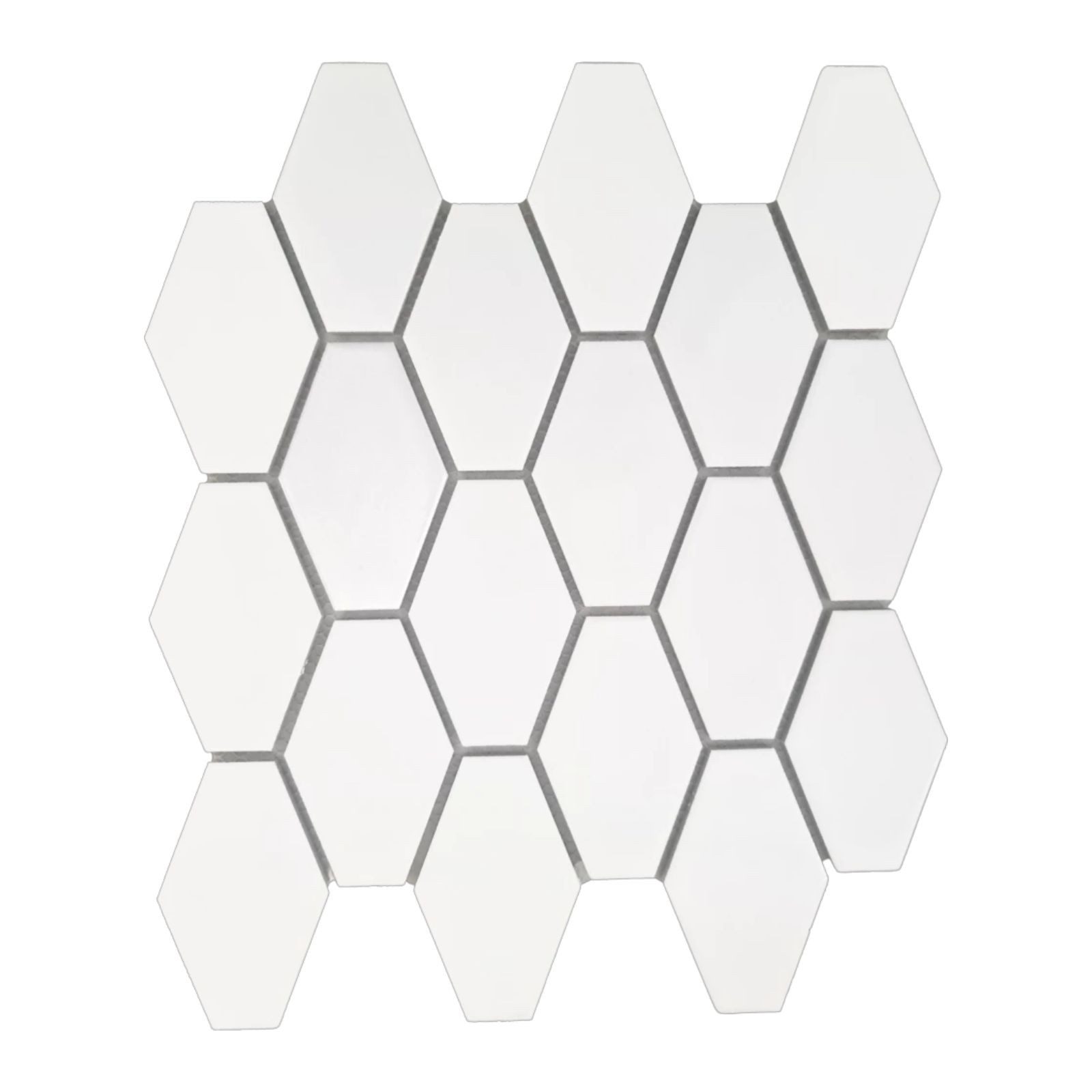Mosaikfliesen 1 Stück (0,076 m) Mosaik Fliesen WHITE LONG HEXAGONES (29×26,5 cm), weiß, glänzend, weiß Keramikmosaik Mosaikfliese Mosaik Wand Boden Wandbelag