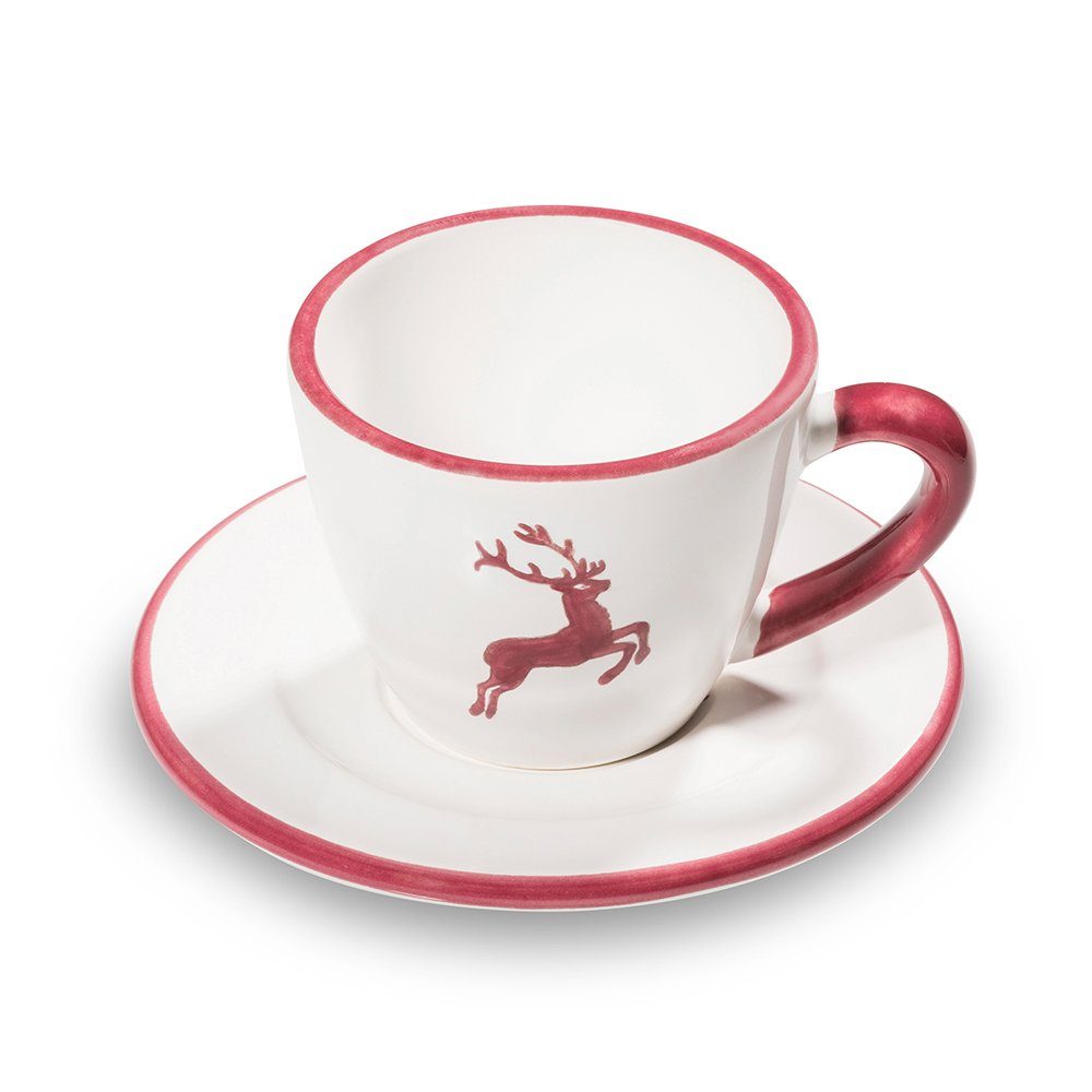 Gmundner Keramik Espressotasse Gmundner Keramik Espresso für Dich 2 tlg.-Set Hirsch, * Glasierte Keramik * natürliche Rohstoffe und nachhaltige Produktion * Handgemacht in Österreich seit 1492 * Jedes Teil ist ein Unikat Du hast Dich in der Vergangenheit bereits für einen roten Hirschen entschieden? Achten auf die Stempelfarbe auf der Bodenunterseite, die gibt dir die Sicherheit um welchen roten Hirschen es sich handelt: * Stempelfarbe rot = Rubinroter Hirsch (kräftiges leuchtendes Rot, wie Rotgeflammt) * Stempelfarbe schwarz = Bordeauxroter Hirsch (leicht ins violett übergehender Farbton, Weinrot)