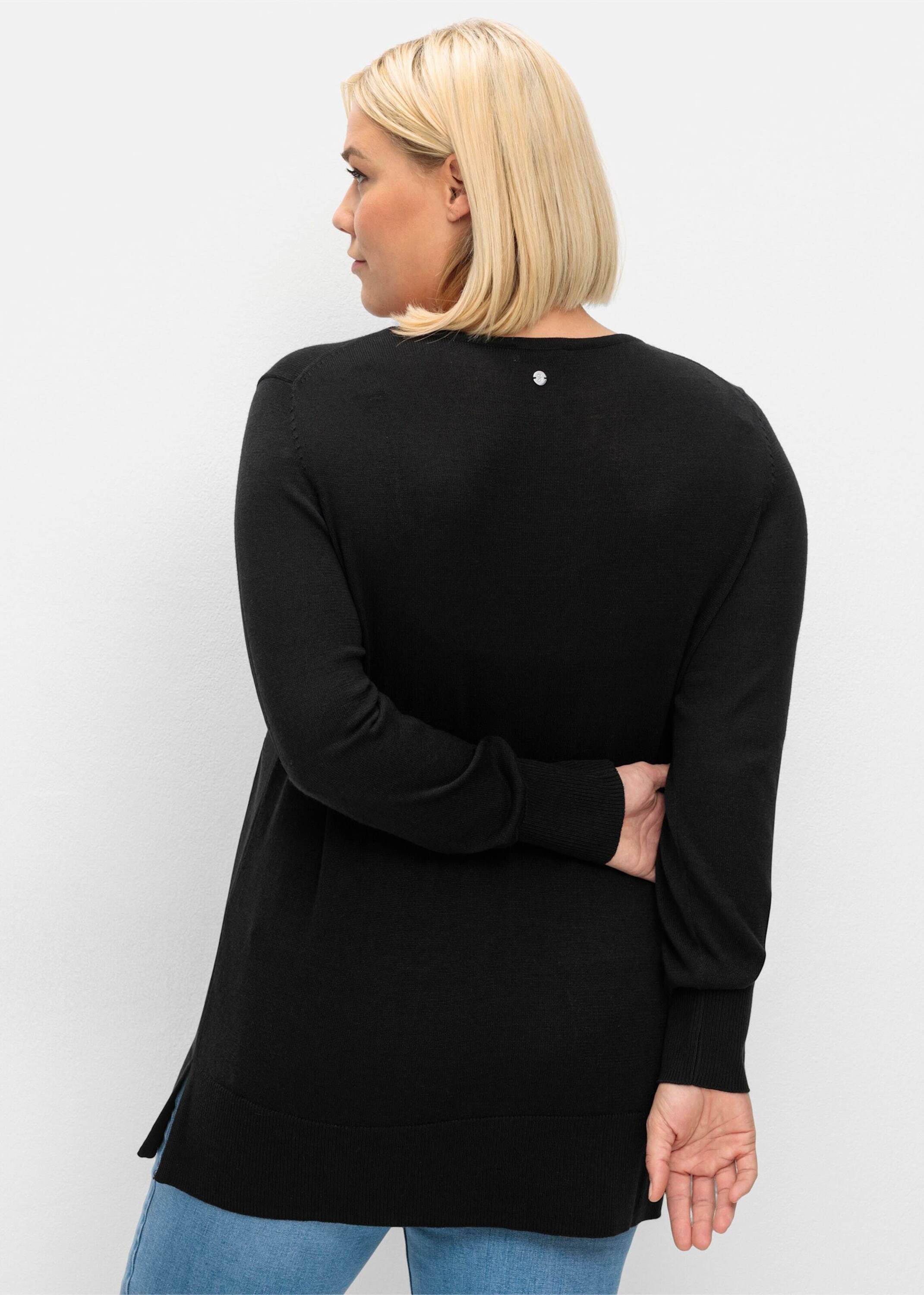 Sheego Strickpullover V-Ausschnitt-Pullover Langarm aus leichtem Feinstrick günstig online kaufen