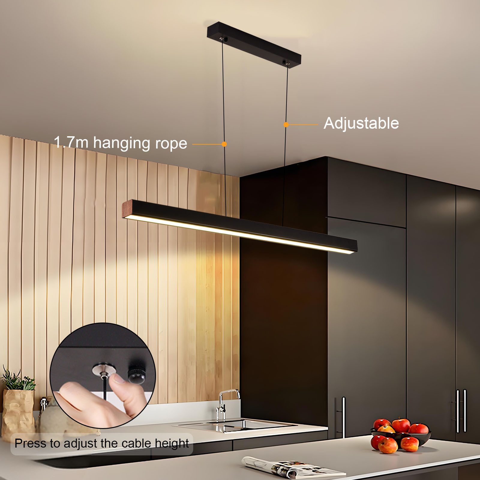 Ophy LED Pendelleuchte Dimmbare LED Pendelleuchte 80 cm – mit Fernbedienung, 3 Farbtemperaturen (3000/4500/6000 K), Helligkeit 10–100 %, höhenverstellbar – für Esstisch & Büro