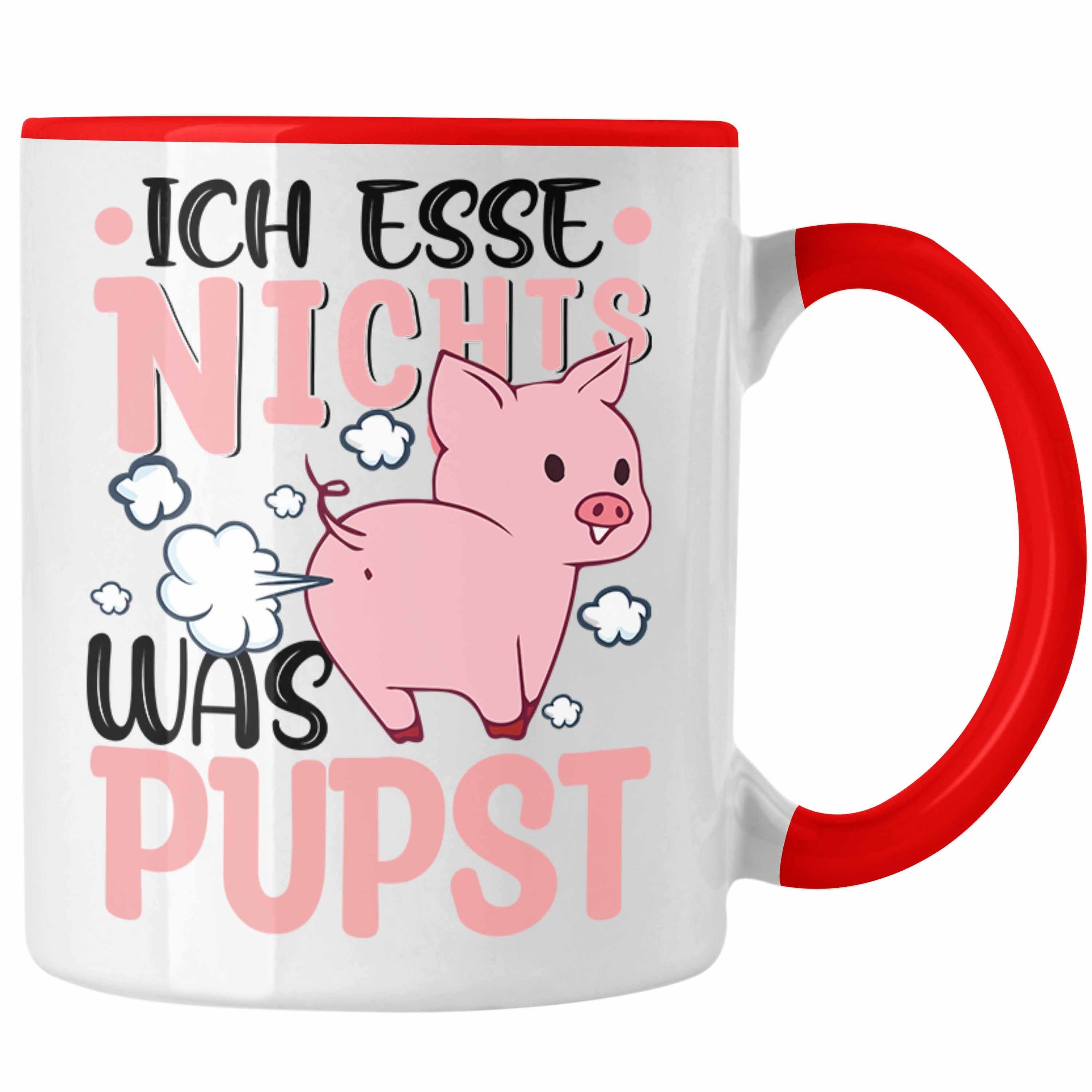 Trendation Tasse Trendation - Veganer Tasse Geschenk Ich Esse Nichts Was Pupst Vegan Geschenkidee Lustiger Spruch Vegane Lebensweise Veganerin Rot