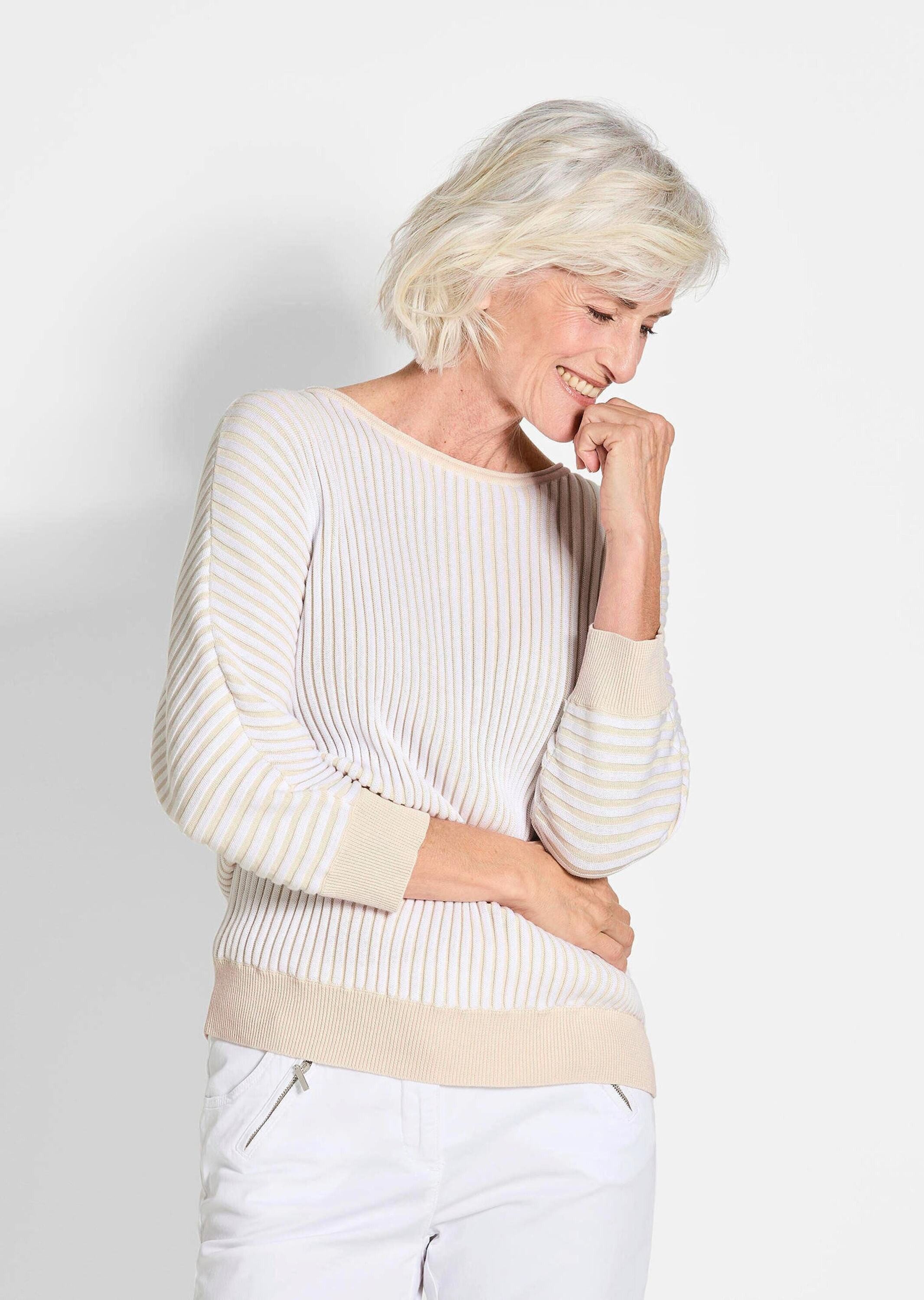 GOLDNER Strickpullover Baumwollmix mit Fledermausärmeln und Rippstruktur Mo günstig online kaufen