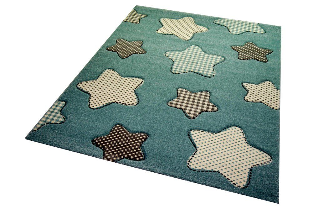 Carpetia Kinderteppich Kinderteppich Spielteppich Babyteppich Jungen Sterne blau creme grau, rund, Höhe: 13 mm