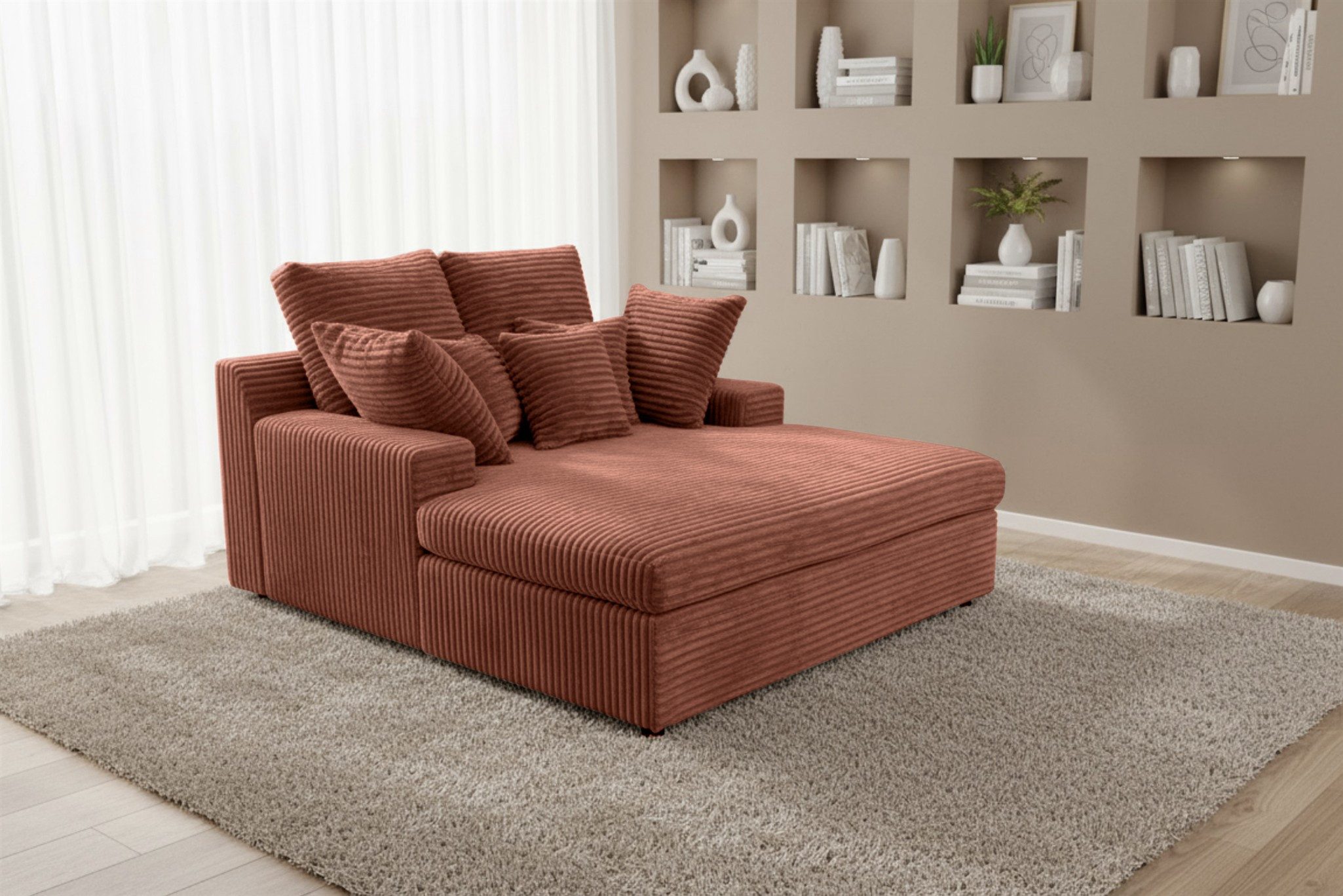 Fun Möbel Chaiselongue Chaiselongue Liege FUN LOREA in Stoff Tilia, inkl. Zierkissen und Rückenkissen, Rundumbezug