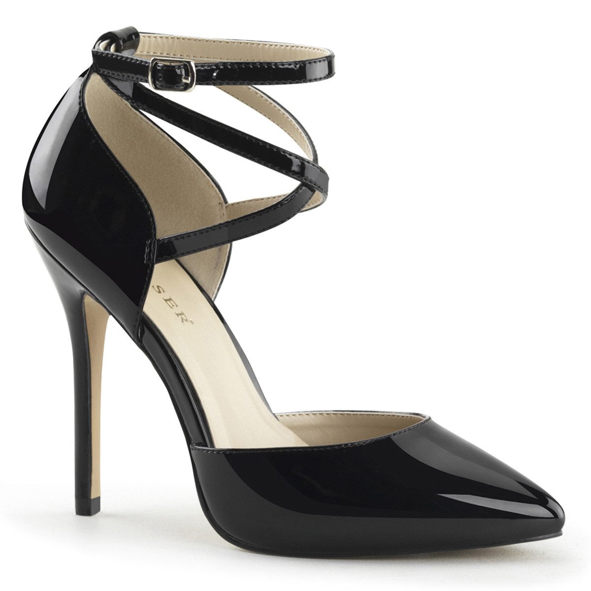 Sale AMUSE-25 Pleaser High-Heels Riemchenpumps vorn spitz zulaufend sc High-Heel-Stiefel