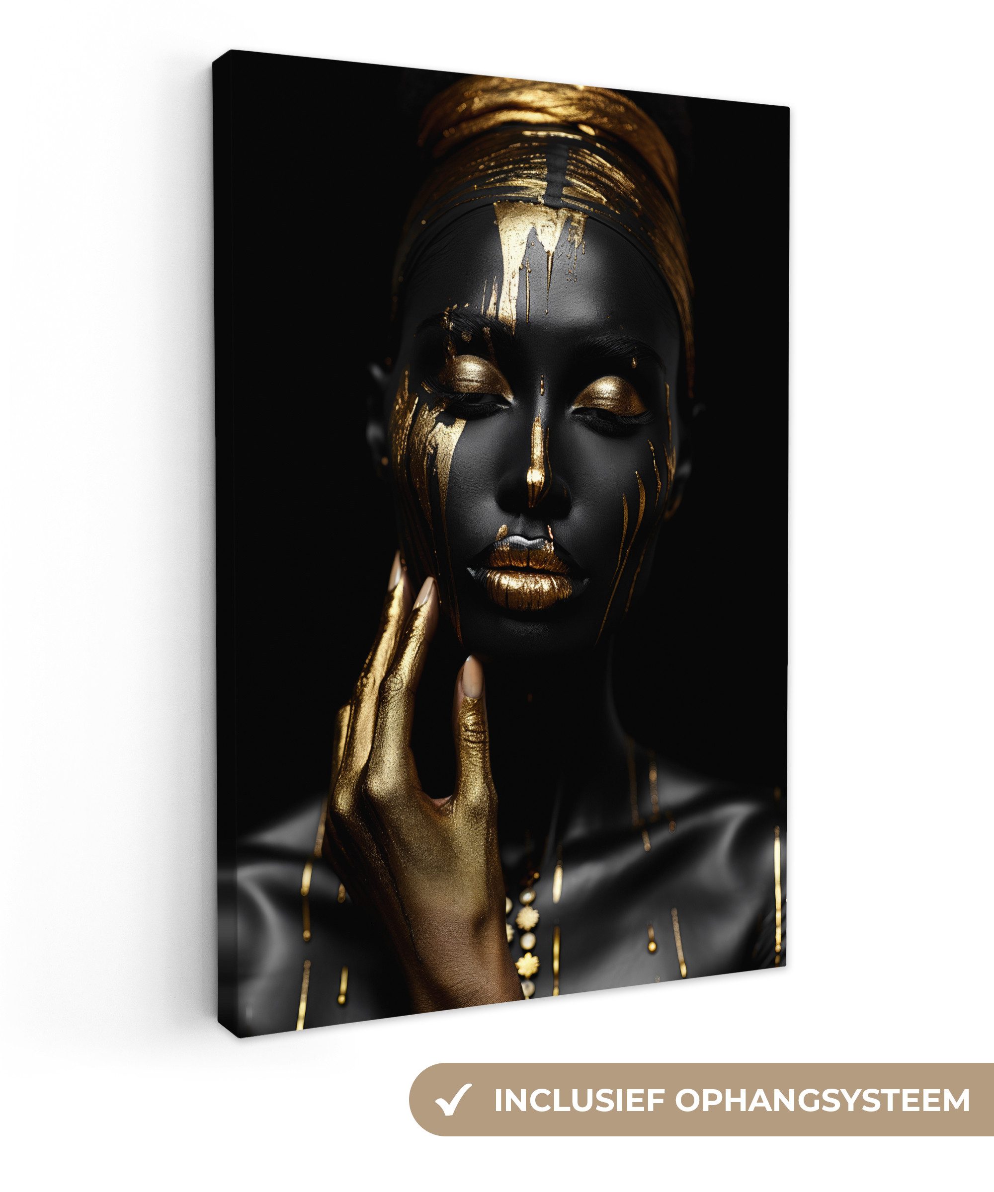 OneMillionCanvasses® Leinwandbild Frau - Abstrakt - Schwarz - Gold - Porträt, Fotodruck (1 St), Leinwand Canvas Wandbild, Wanddekoration 20x30 cm