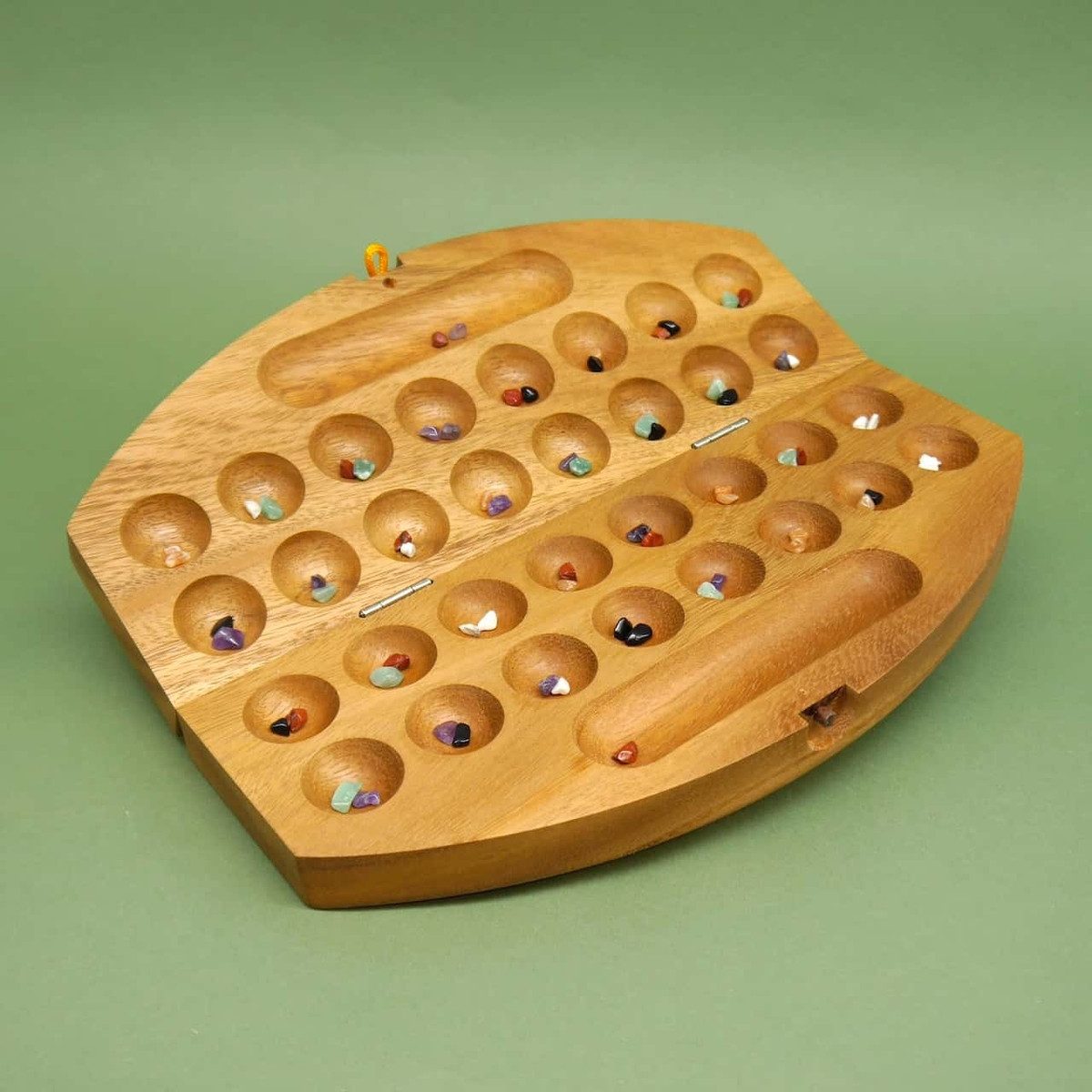 ROMBOL Denkspiele Spiel HUS BAO - klappbares Steinchenspiel für 2 Spieler, Brettspiel, Holzspiel