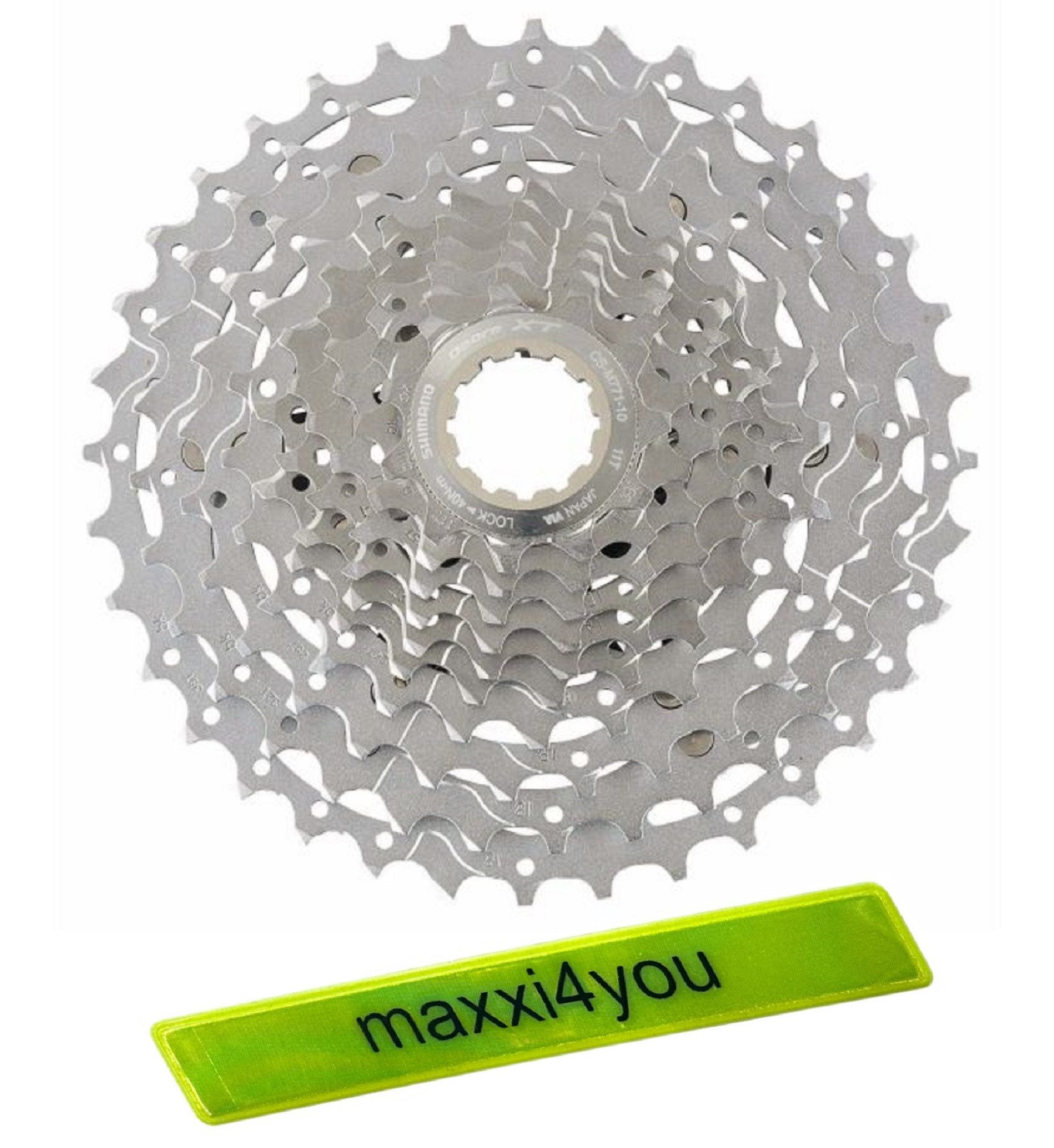 maxxi4you Schaltwerk Shimano Kassetten Deore-XT Sprocket CS-M771-10 inkl. Reflexband