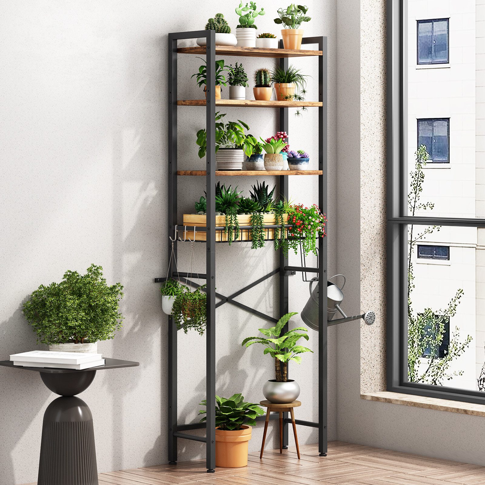 Kalrin Badregal Blumenständer Regal Über der Toilette mit Aufbewahrungskörben, Toilettenregal, Waschmaschinenregal für Geräte bis 56 cm Breite,173 x 56 x 24cm