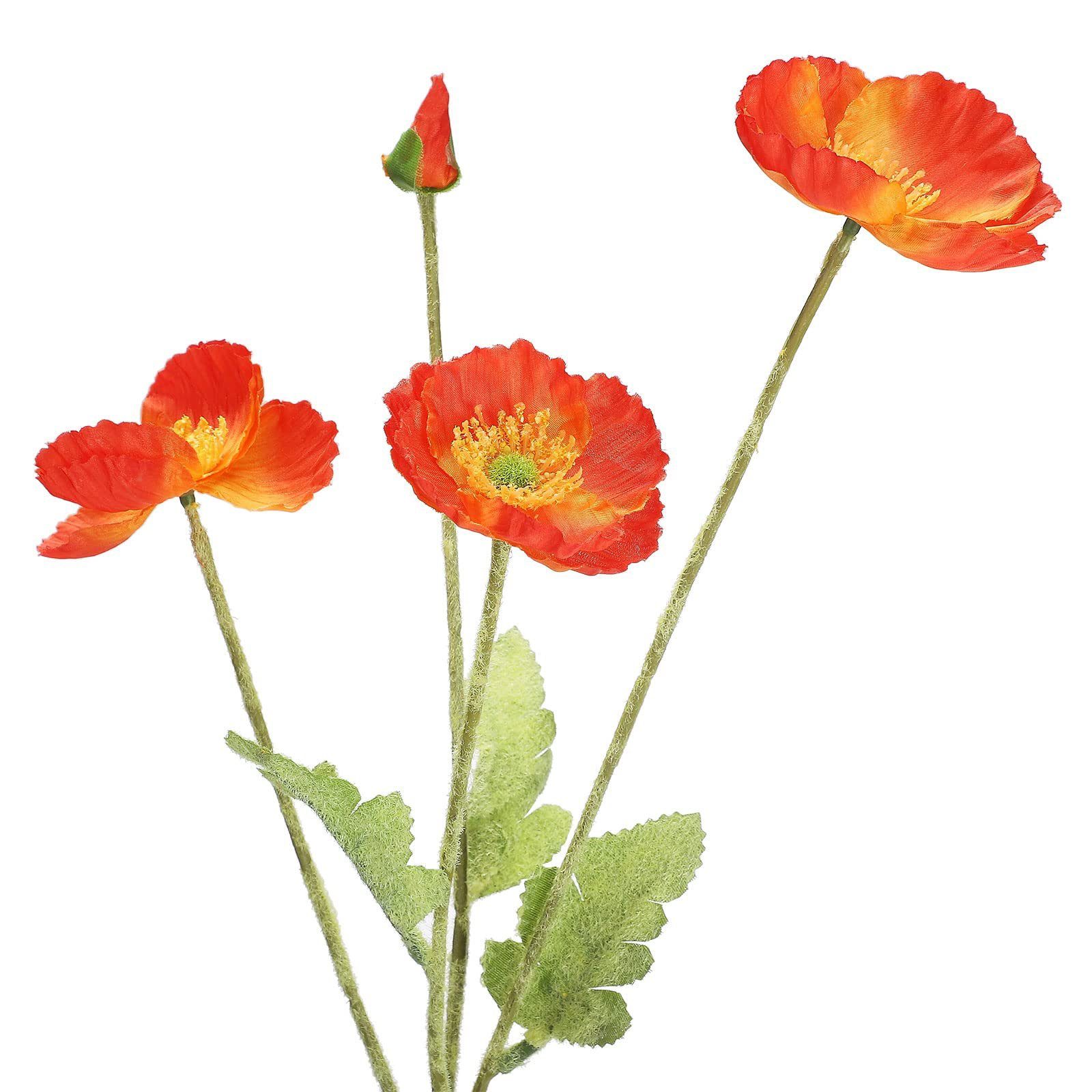 SEEZSSA, Blütenköpfen Mohnblumen-Zweigmit MohnSeidenblumen Blumenschmuck,60cm Für Künstlicher Beflockung 4 Kunststoff, künstliche Kunstzweig Orange-gelb lang Haus Pflanzen