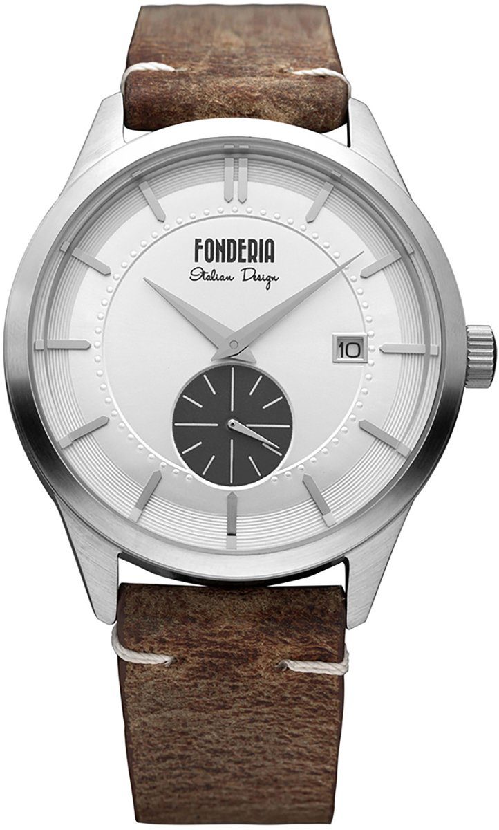 Fonderia Herren rund, Fonderia 41mm), Lederarmband Uhr (ca. Armbanduhr P-6A009USG groß braun Quarzuhr Herren Leder,