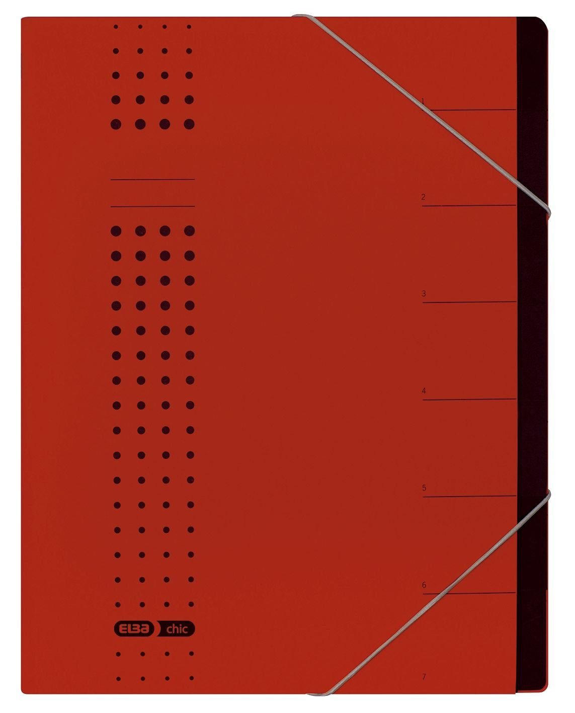 ELBA Fächermappe Ordnungsmappe chic - 7 Fächer, A4, Karton (RC), 450 g/qm, rot