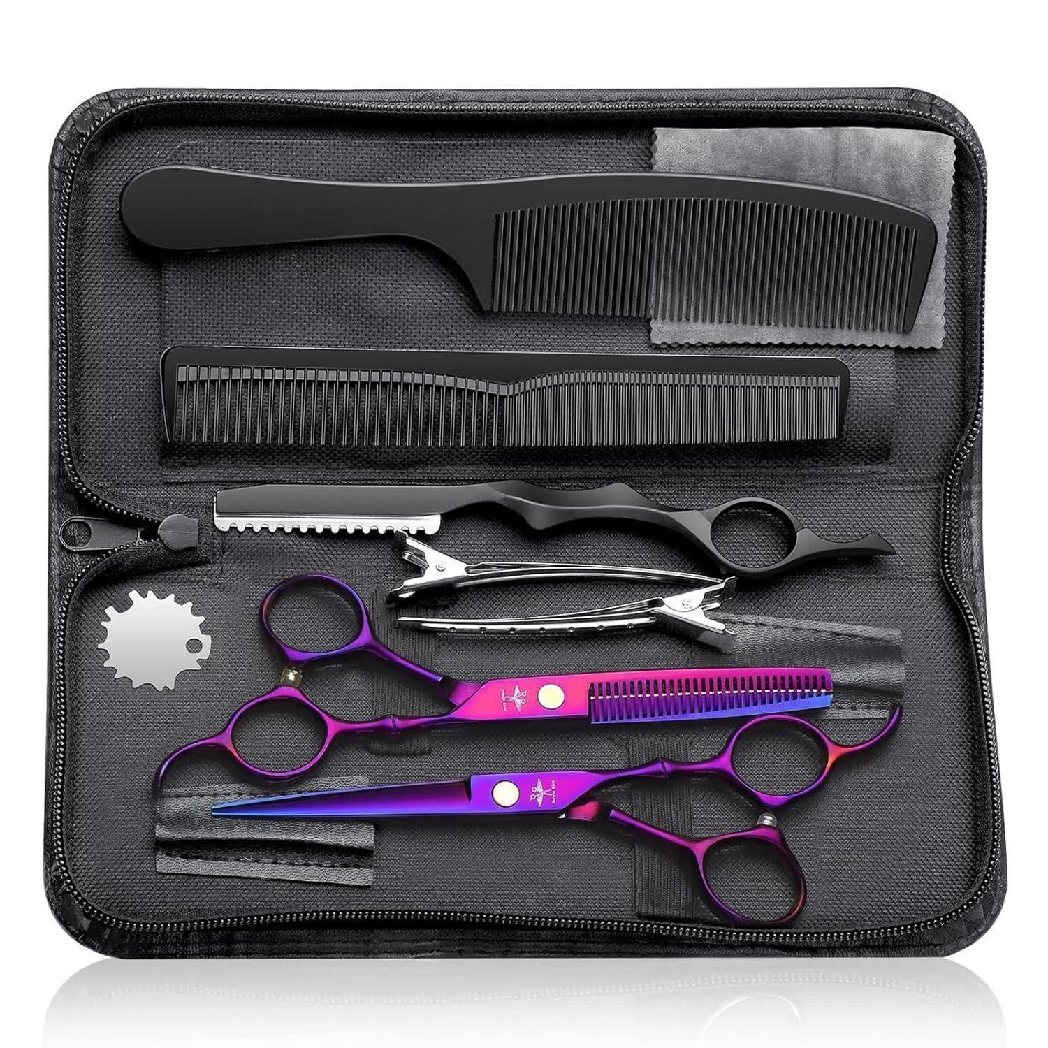 LuxusKollektion Scheren-Set Haarschere Set Lila 10-teilig Edelstahl