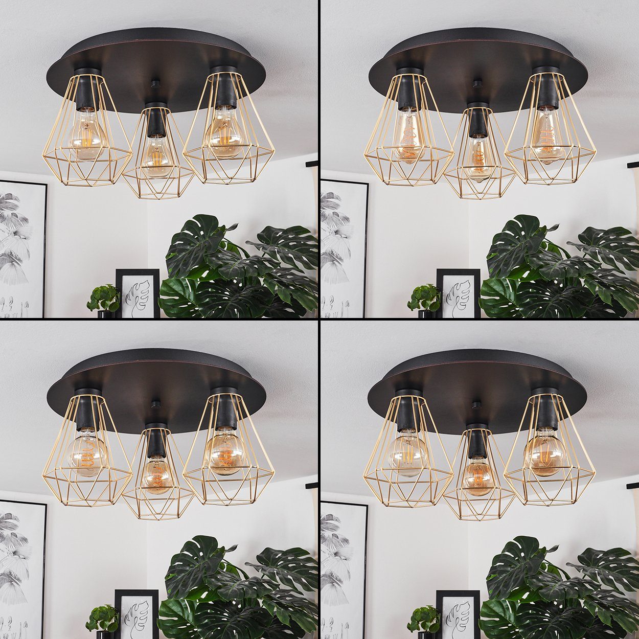 Schirmen »Arenzano« Lichteffekt, in moderne Deckenleuchte E27 Schwarz/Messingfarben, Leuchtmittel, Gitter-Optik Deckenlampe mit Metall aus und hofstein in ohne