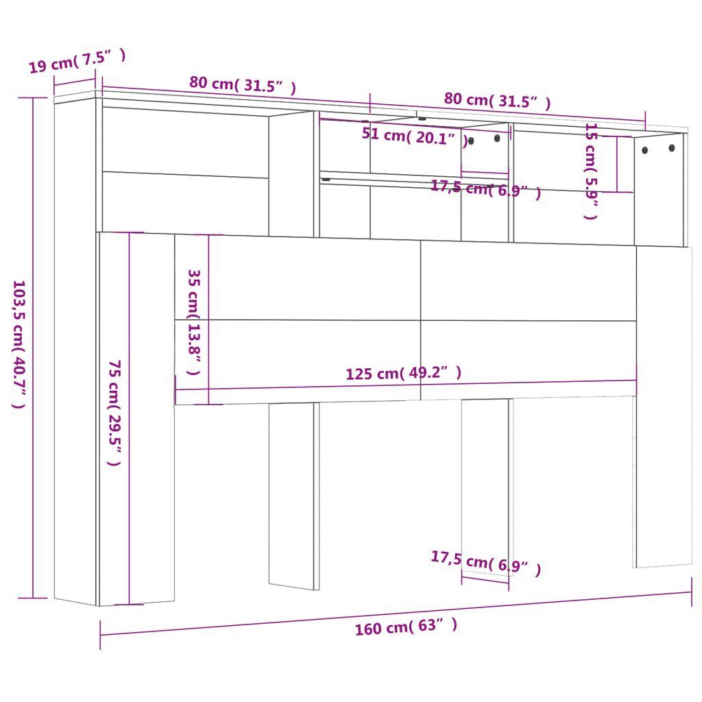 cm, Betongrau (1 Kopfteil Ablagen 160x19x103,5 Bett-Kopfteil mit vidaXL St)