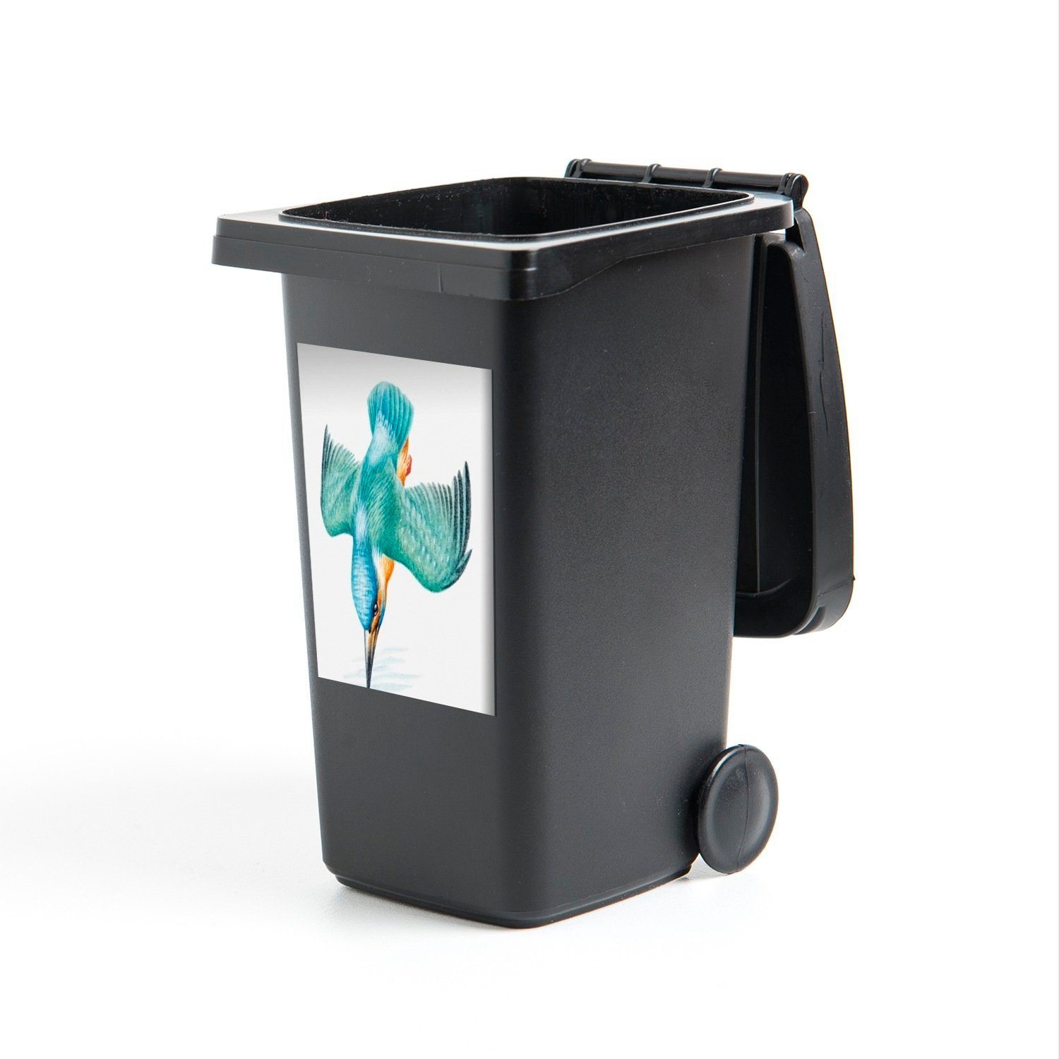 Wandsticker Federn Sticker, St), - Aquarell Vogel MuchoWow - Container, (1 Mülleimer-aufkleber, Mülltonne, Abfalbehälter