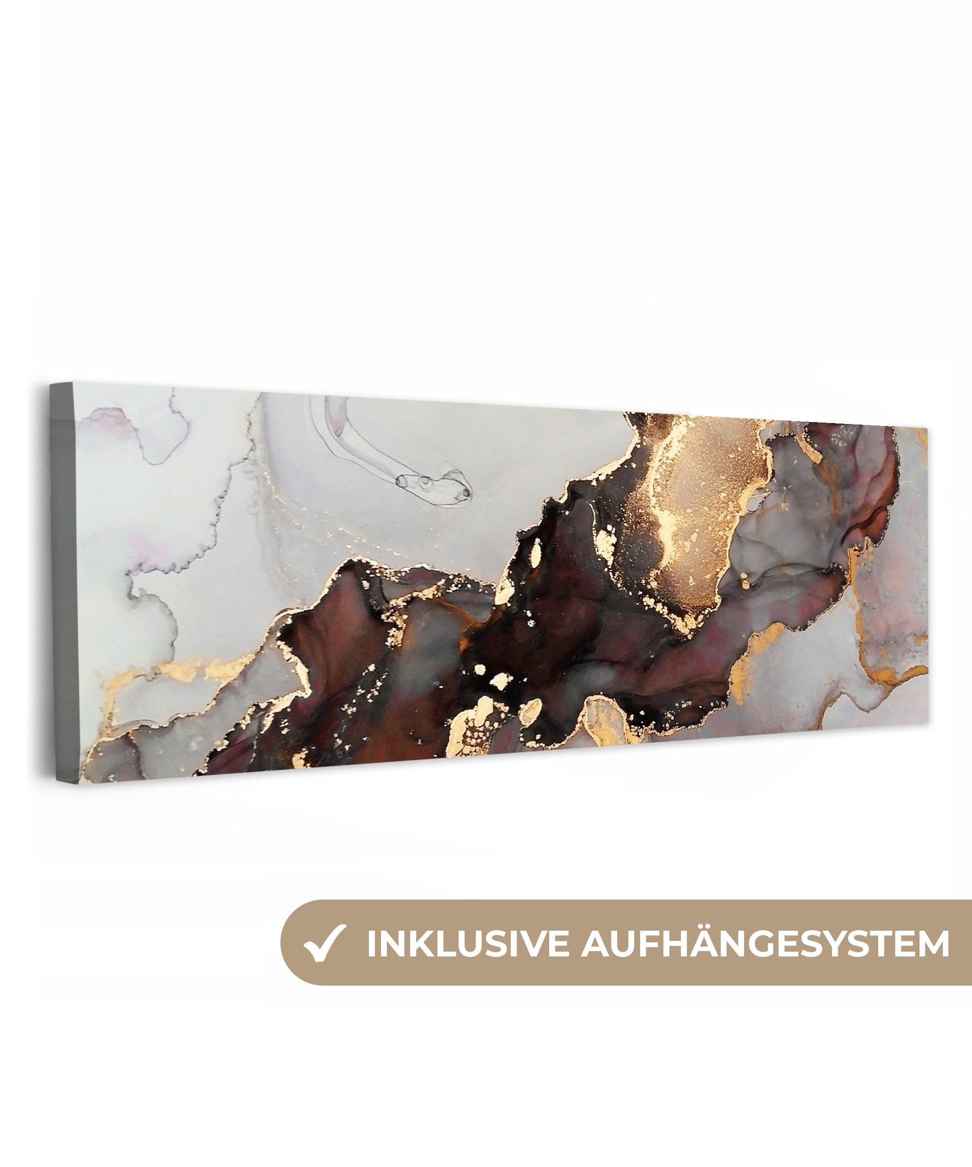 OneMillionCanvasses® Leinwandbild Panorama Rot - Marmor - Gold, Fotodruck (1 St), Wandbild, Deko Schlafzimmer Wohnzimmer Flur 60x20 cm