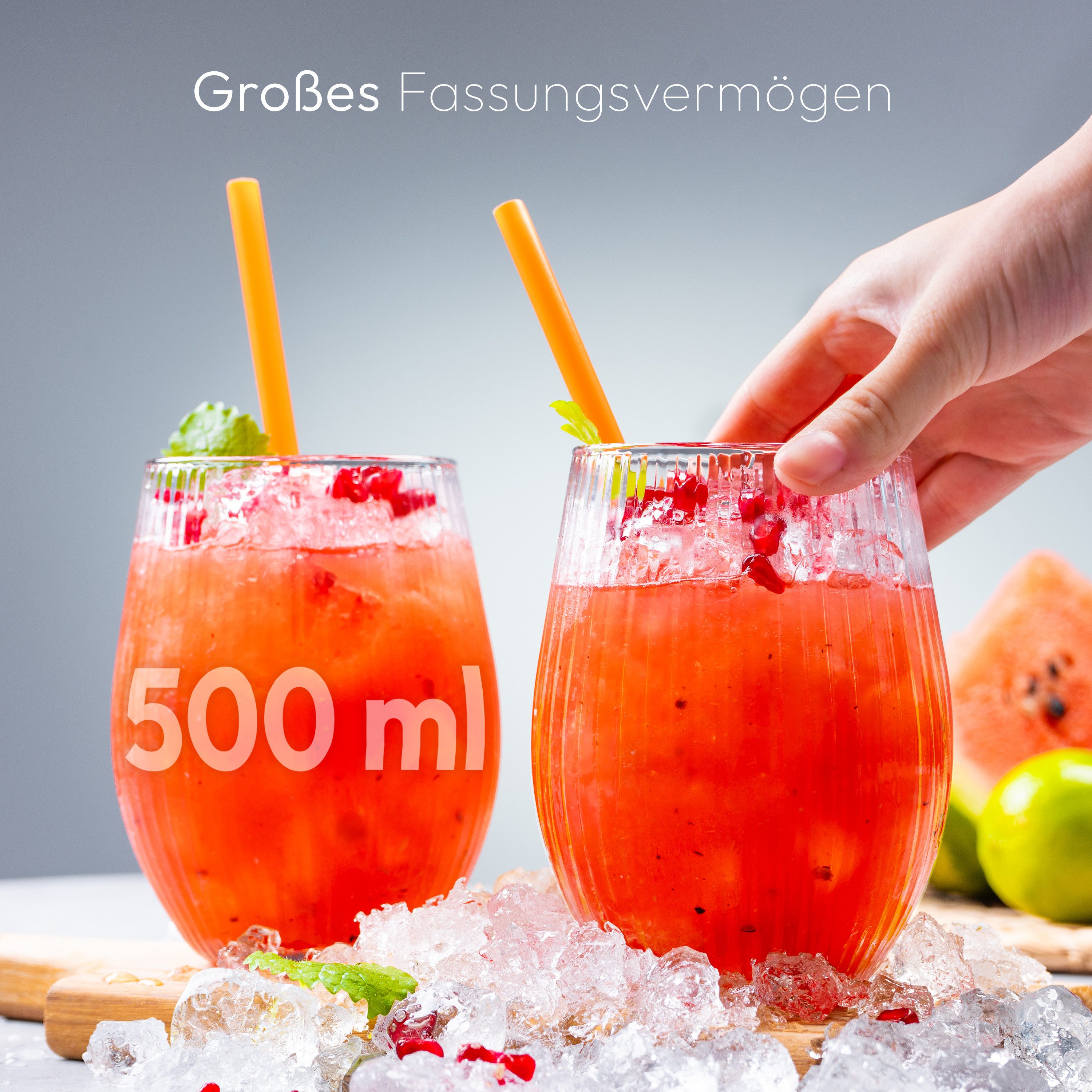 KONZEPT Gläser-Set Geriffelte Glas 500 ml, Trinkgläser, Wassergläser spülmaschinenfest, 4-tlg., Gläser mit ihrer abgerundeten Form