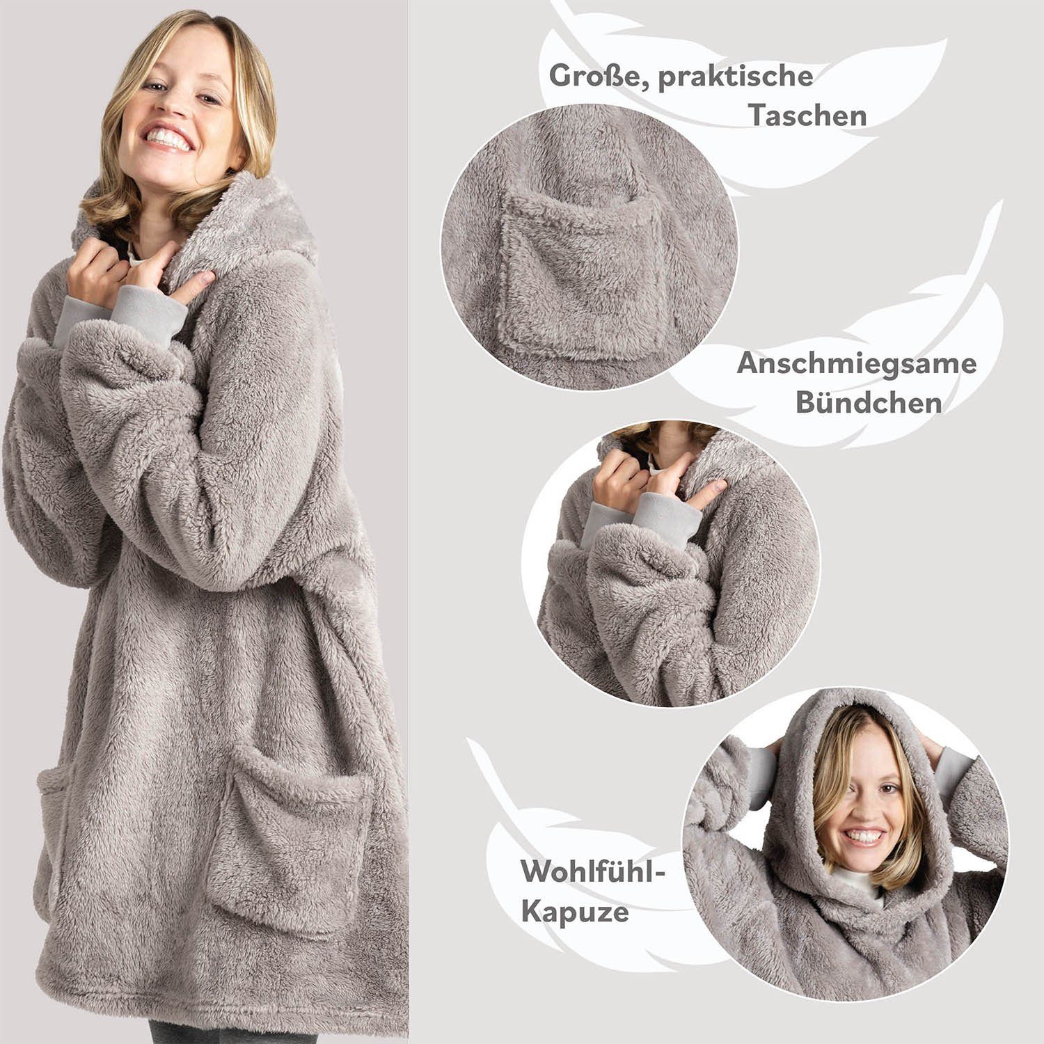 Blumtal Hoodie Ärmeldecke Unisex - flauschig mit Ärmeln - OEKO-TEX zertifiziert mit Ärmeln und Fußtasche