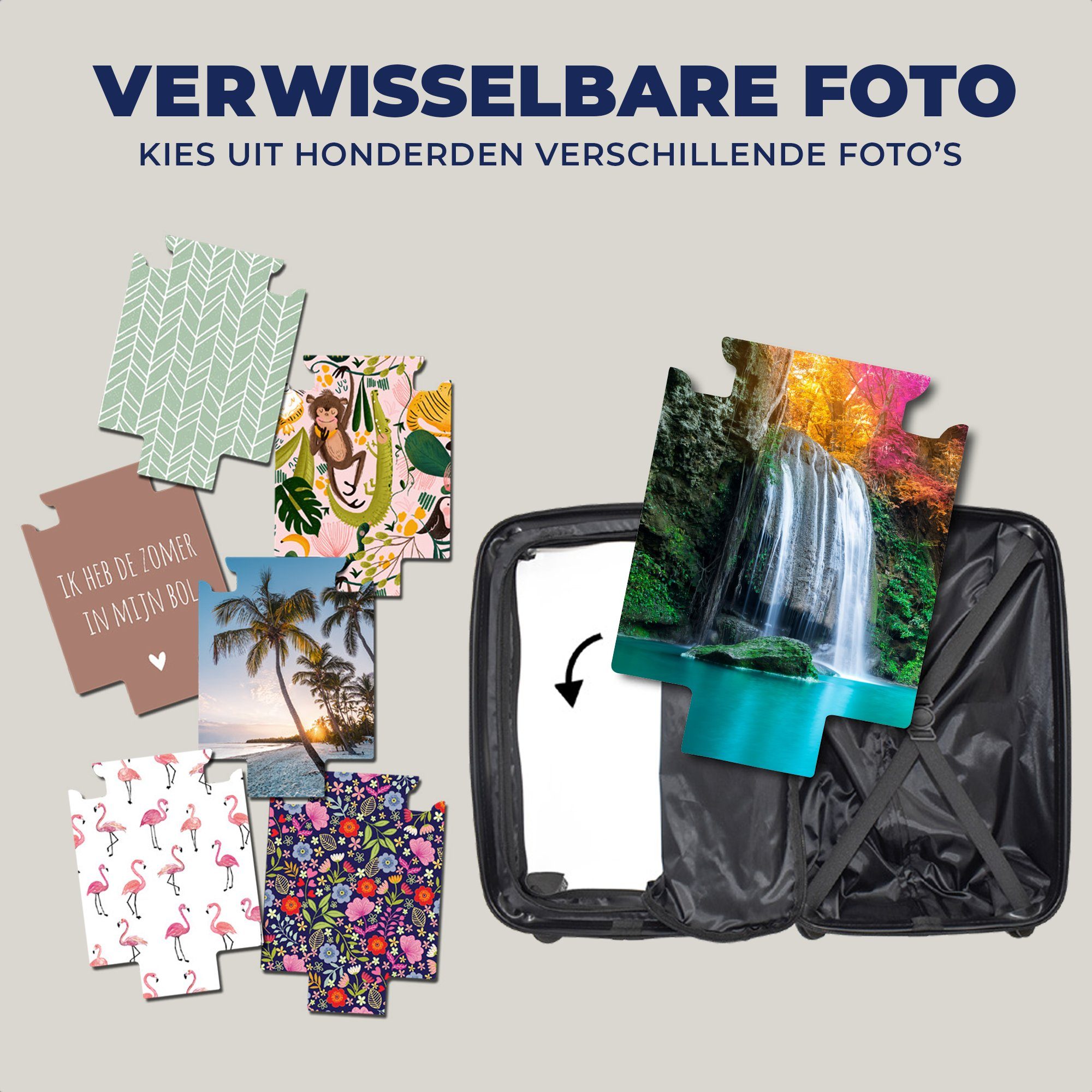 Rosa Handgepäck Reisekoffer Natur, Bäume - rollen, mit Ferien, Braun Handgepäckkoffer Reisetasche - - 4 Rollen, Trolley, für Wasserfall MuchoWow -