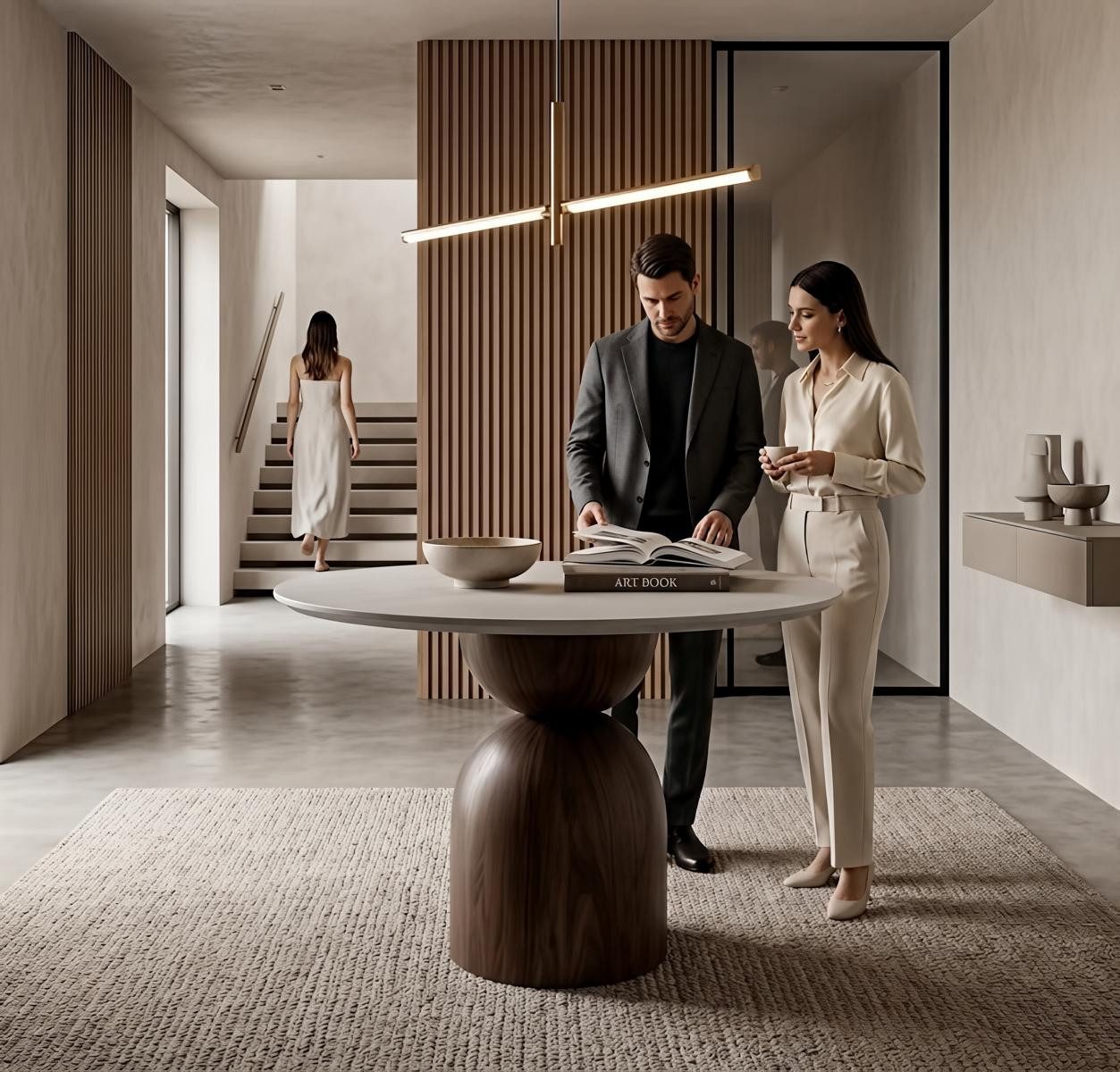 JVmoebel Esstisch Esstisch Rund Modern Beige Braun Design Marmor Optik Holz Küchentisch, Made in Europa