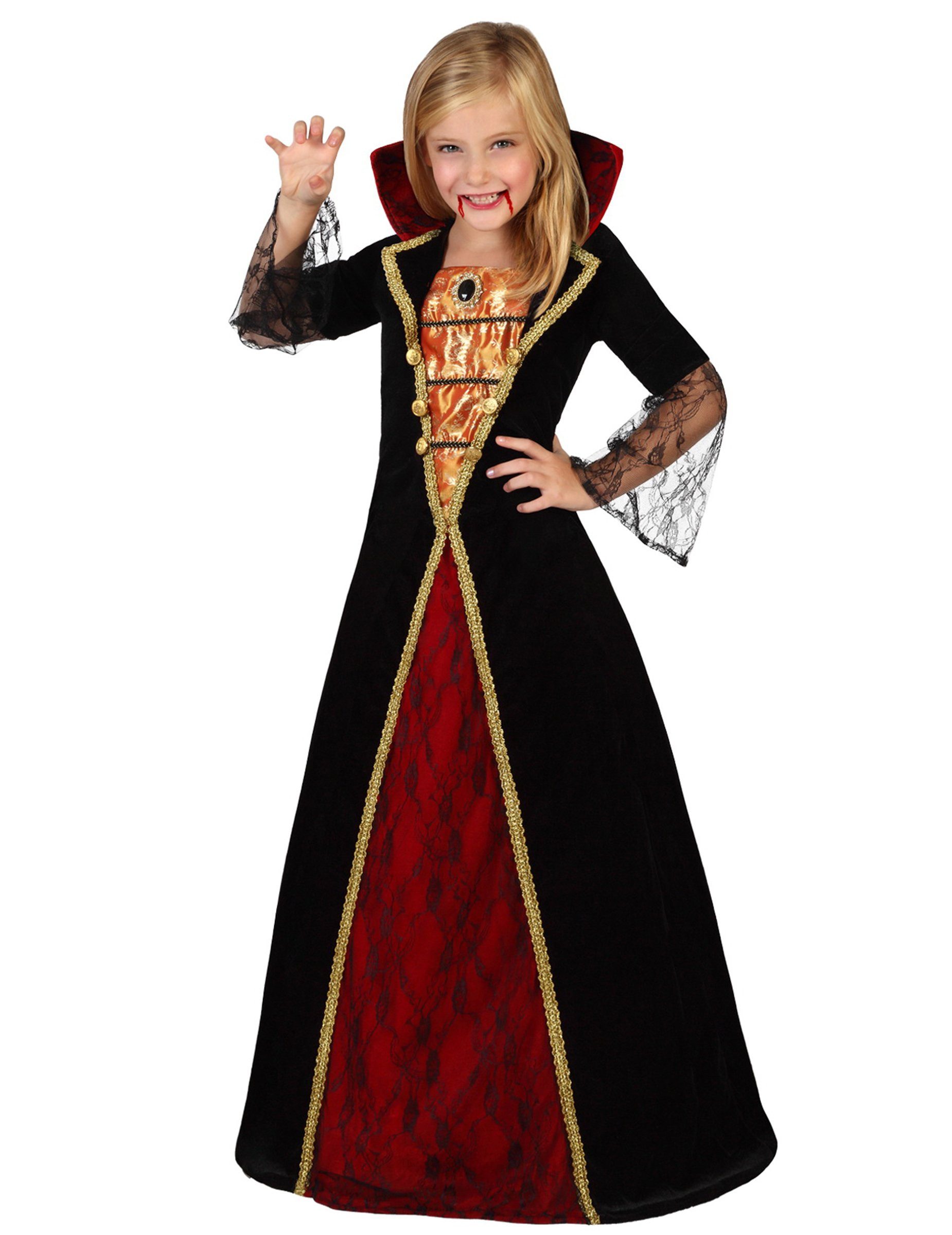 atosa Vampir-Kostüm Vampir-Prinzessin Halloween-Kinderkostüm schwarz-rot-gold