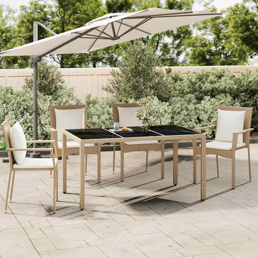 vidaXL Gartentisch Gartentisch mit Glasplatte Beige Poly Rattan & Hartglas (1-St)