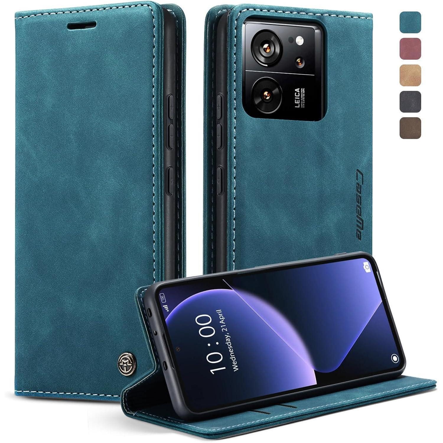 LuxusKollektion Flip Case Handyhülle Xiaomi 13T 13T Pro Klapphülle Blaugrün Magnet in Lederoptik