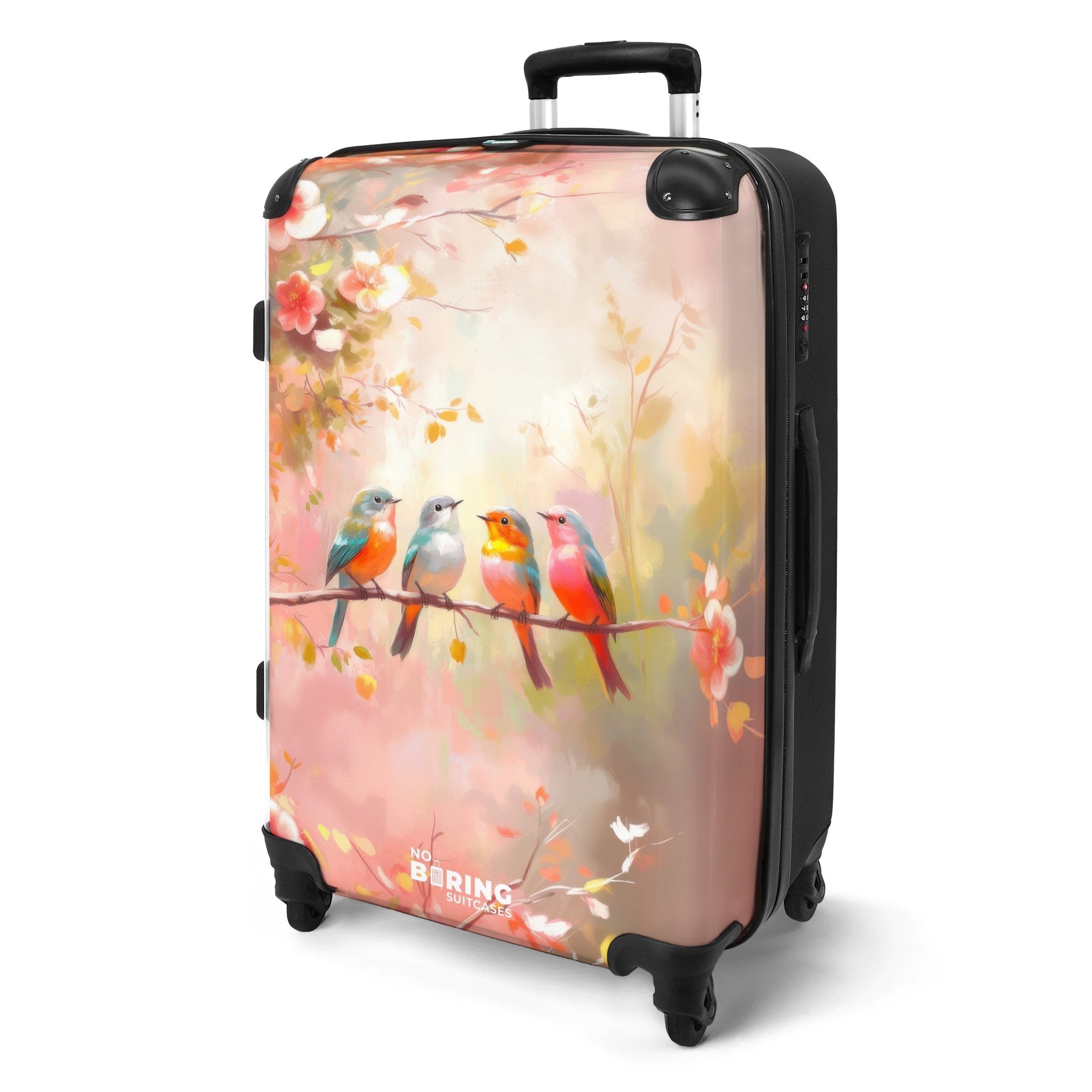 NoBoringSuitcases.com© Hartschalen-Trolley Vögel mit rosa Blütenzweigen günstig online kaufen