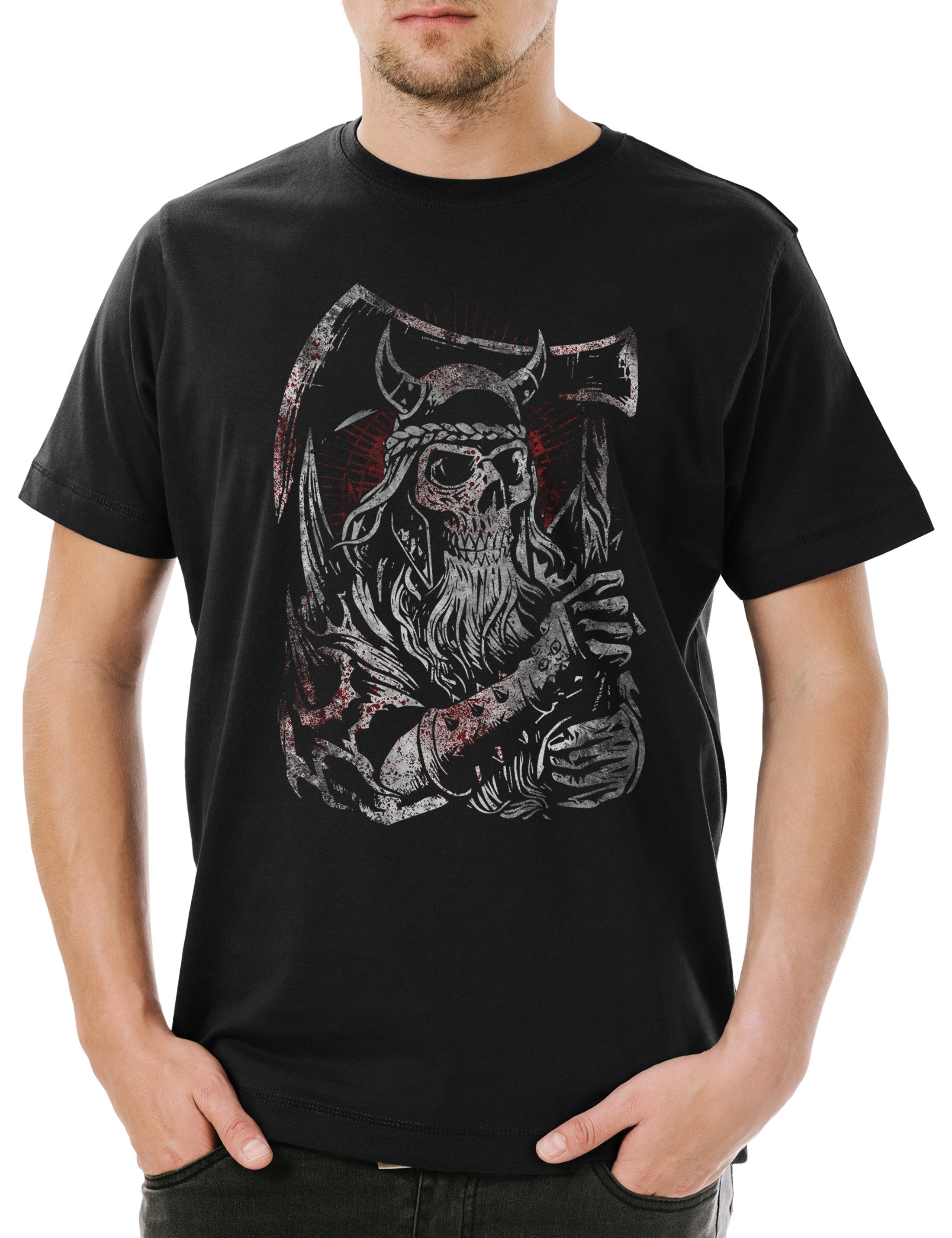 Print-Shirt Viking Skull III Herren T-Shirt Wikinger Totenschädel Runen Vikings