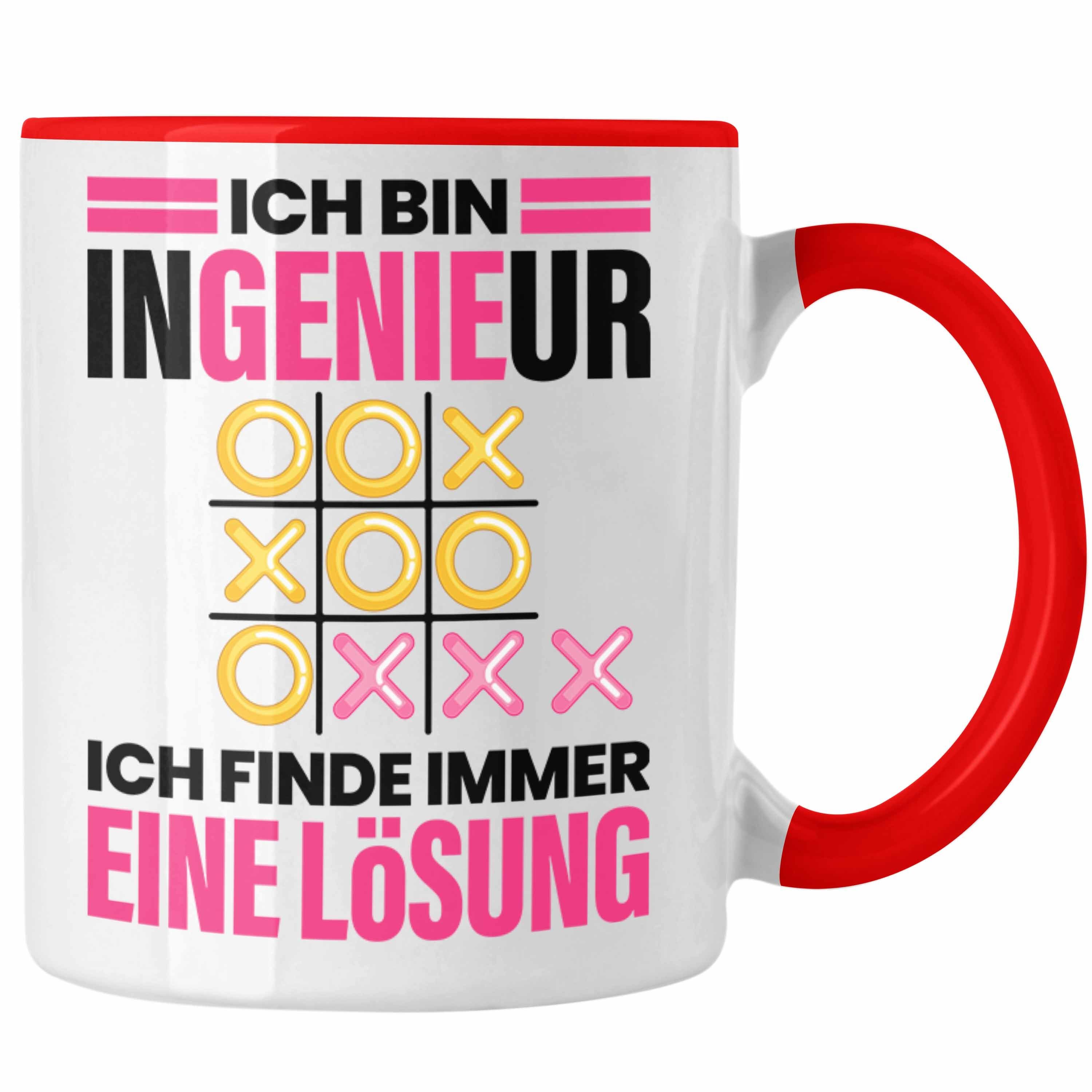 Trendation Tasse Trendation - Ingenieurin Tasse Geschenk für Ingenieur Geschenk Frau Frauen Spruch Ich Finde Immer Eine Lösung Rot