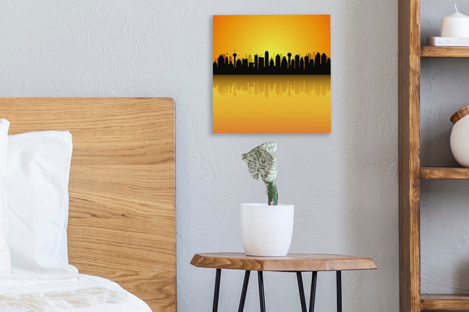 Wohnzimmer Illustration OneMillionCanvasses® St), einem, (1 Leinwand Schlafzimmer Bilder Skyline Texas von unter Austin in Eine Leinwandbild der für