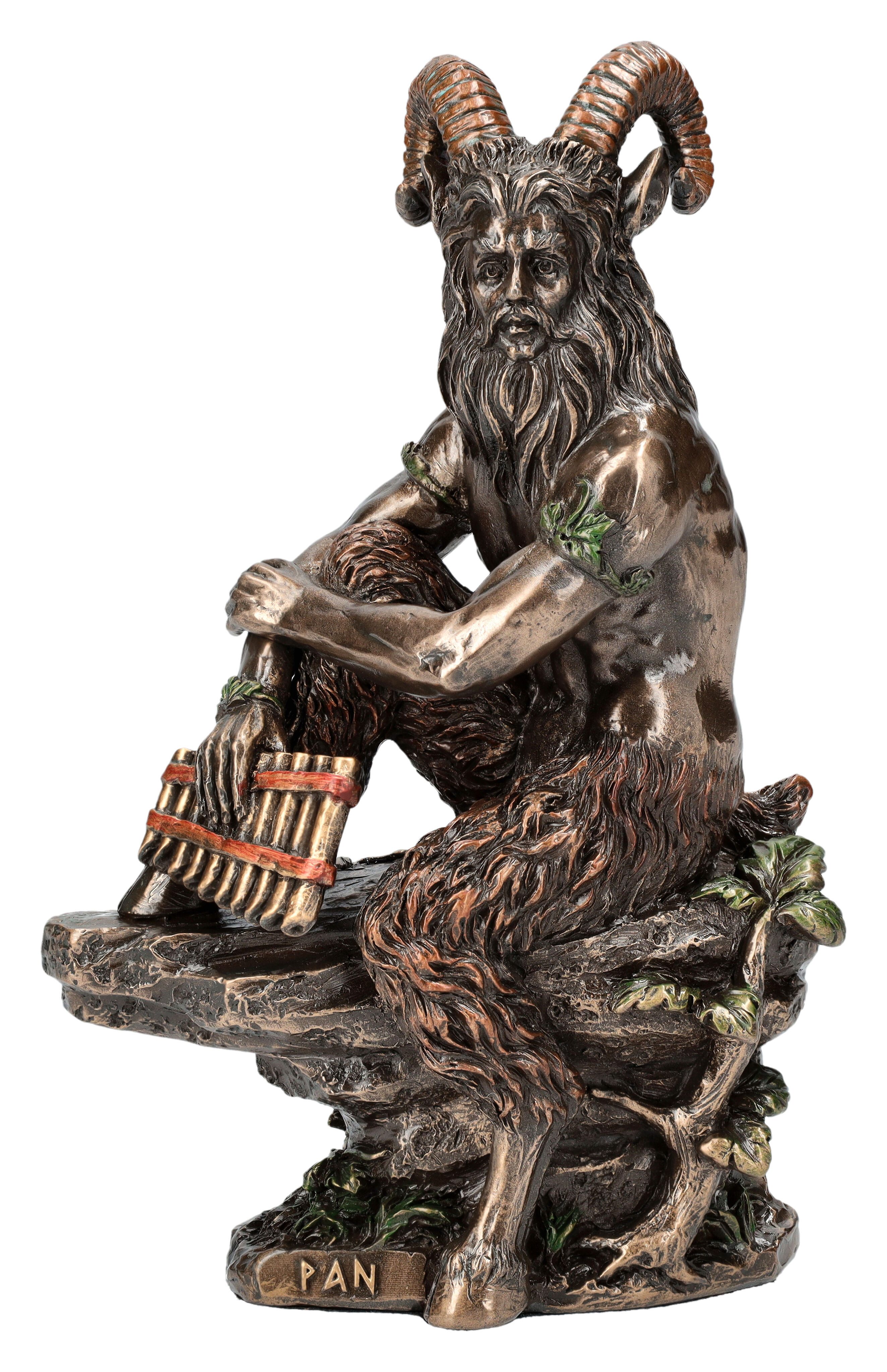 Dekofigur Hirtengott Pan Skulptur – Mythologie Figur bronziert 15 cm Veronese