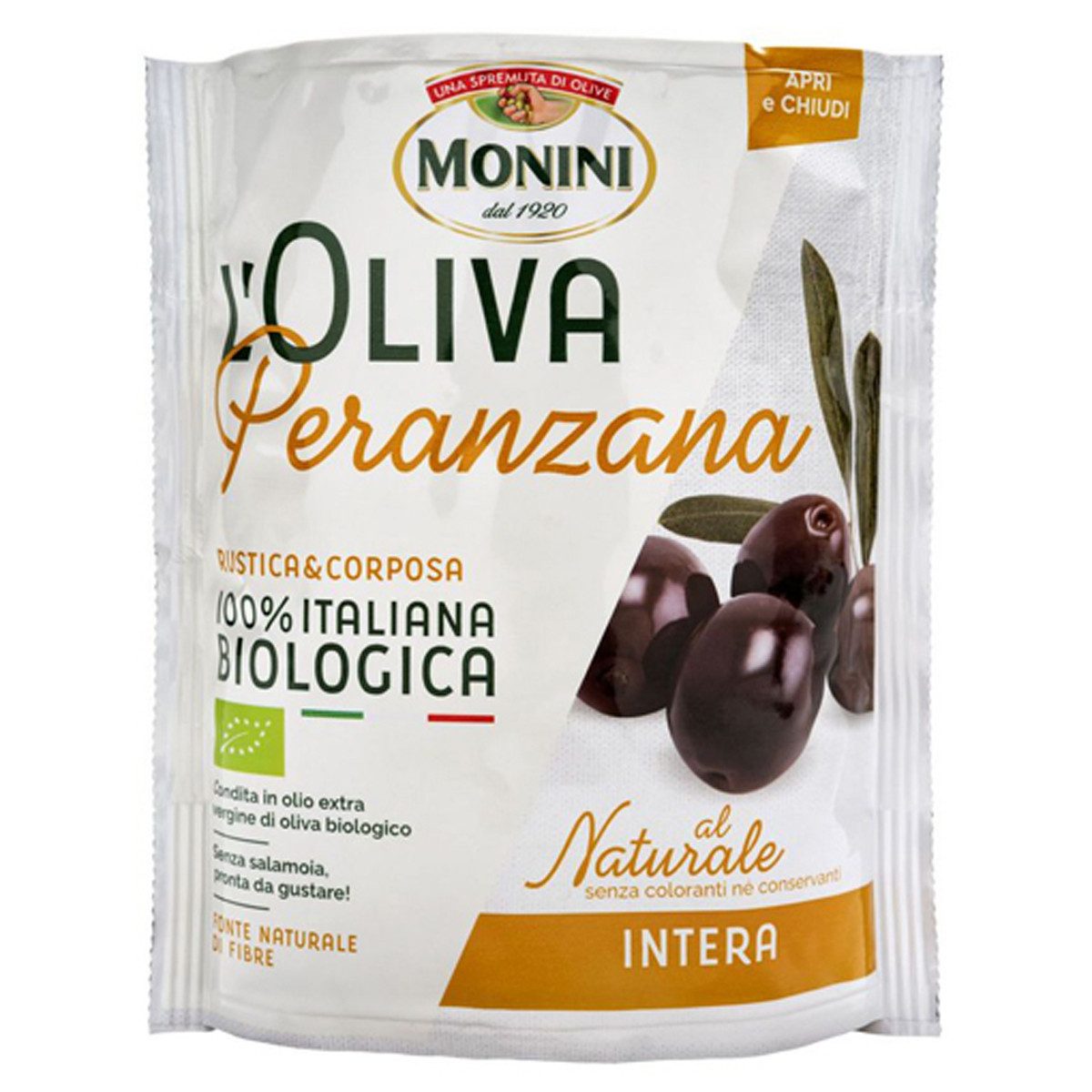 MONINI Antipasti, Monini Peranzana Bio Oliven Rot Entsteint al Natural Italia 150g