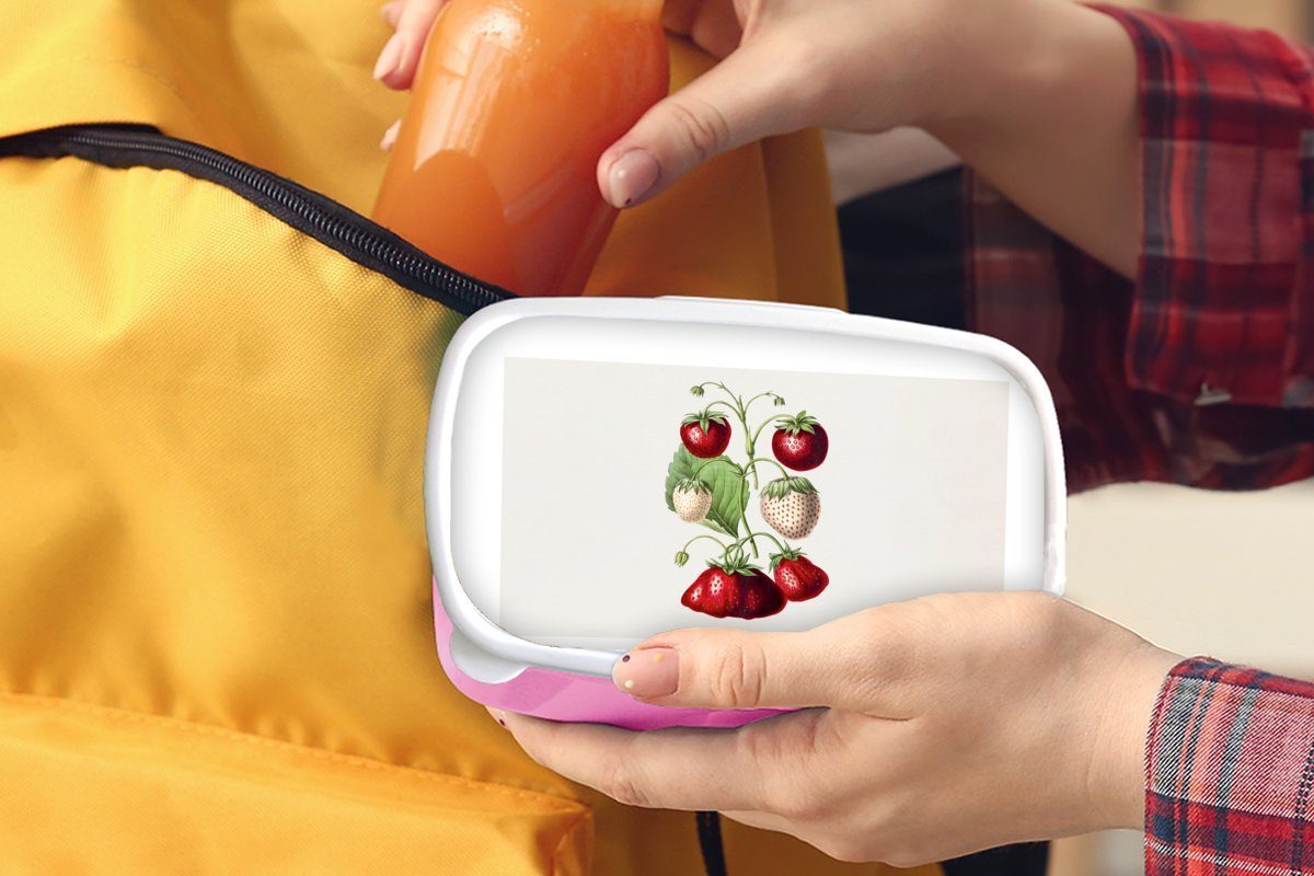 Gesund, MuchoWow Snackbox, für Kunststoff, Lunchbox Mädchen, Erdbeeren Brotbox (2-tlg), Obst Brotdose Erwachsene, - Kinder, rosa Kunststoff -