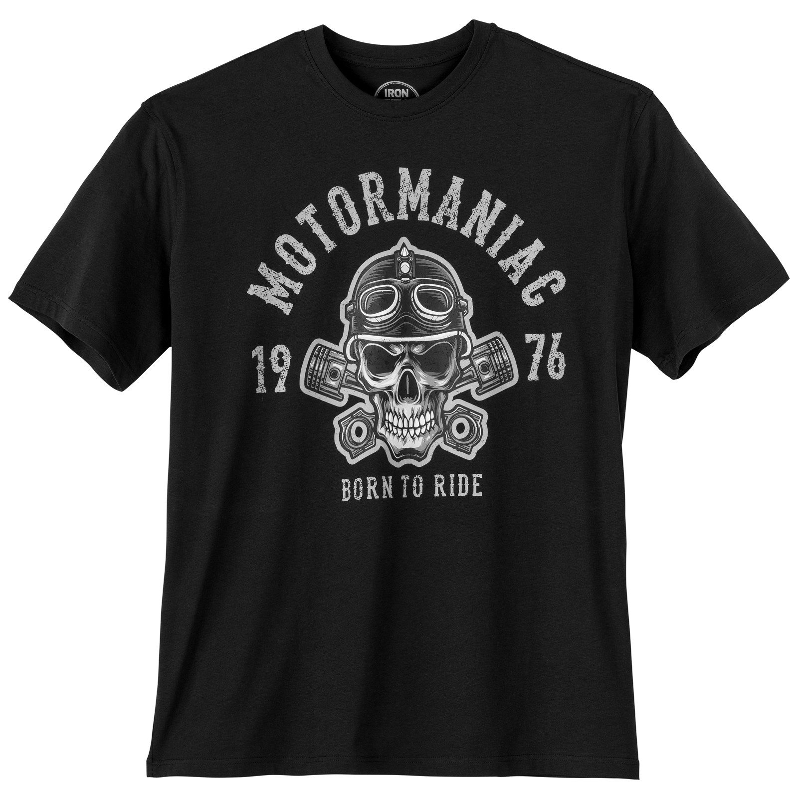 Print-Shirt Iron Stitch Übergrößen T-Shirt schwarz Motormaniac