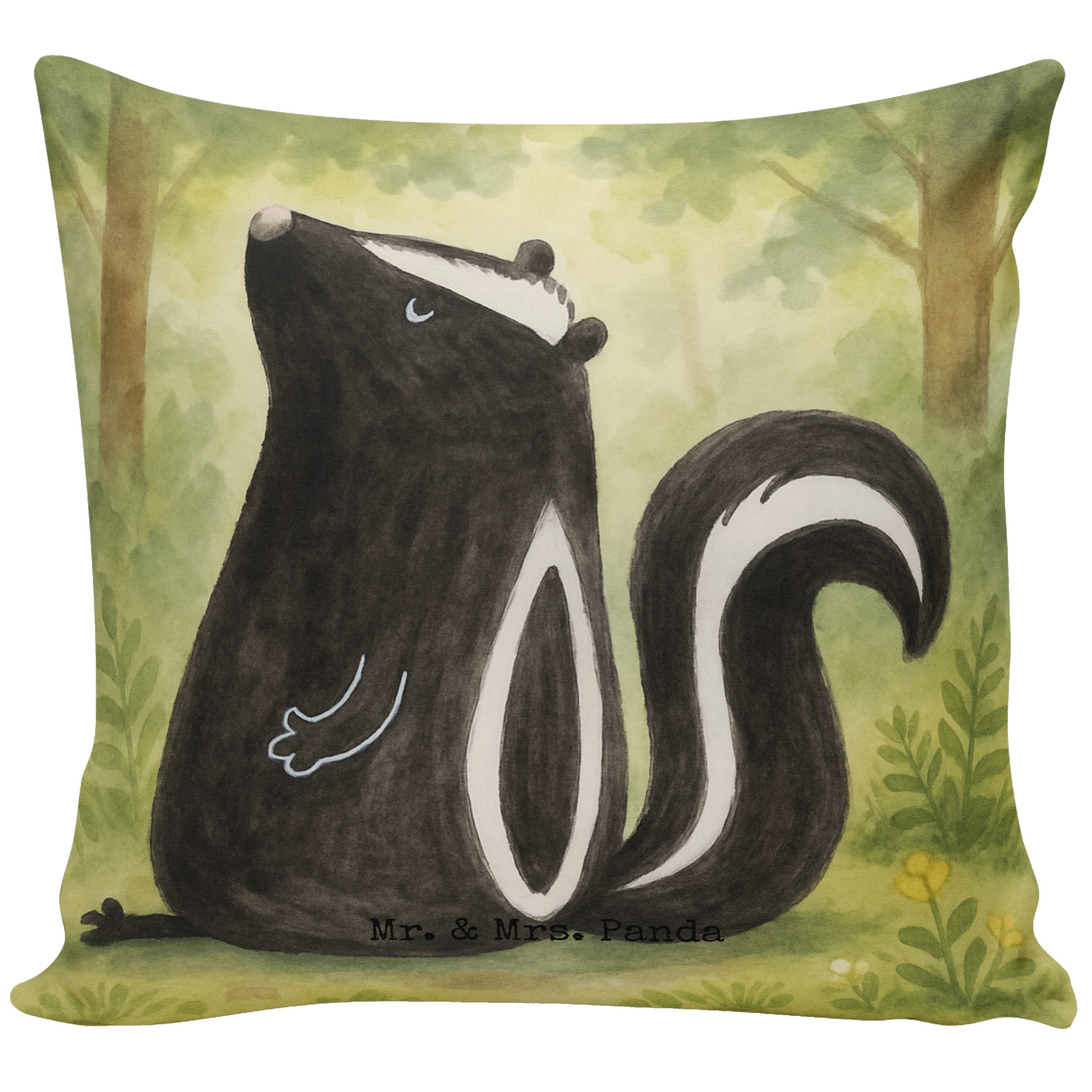 Mr. & Mrs. Panda Dekokissen Stinktier Sitzen Design, kissen bedruckt, Weiß, Wildtier, Büro, Dekok