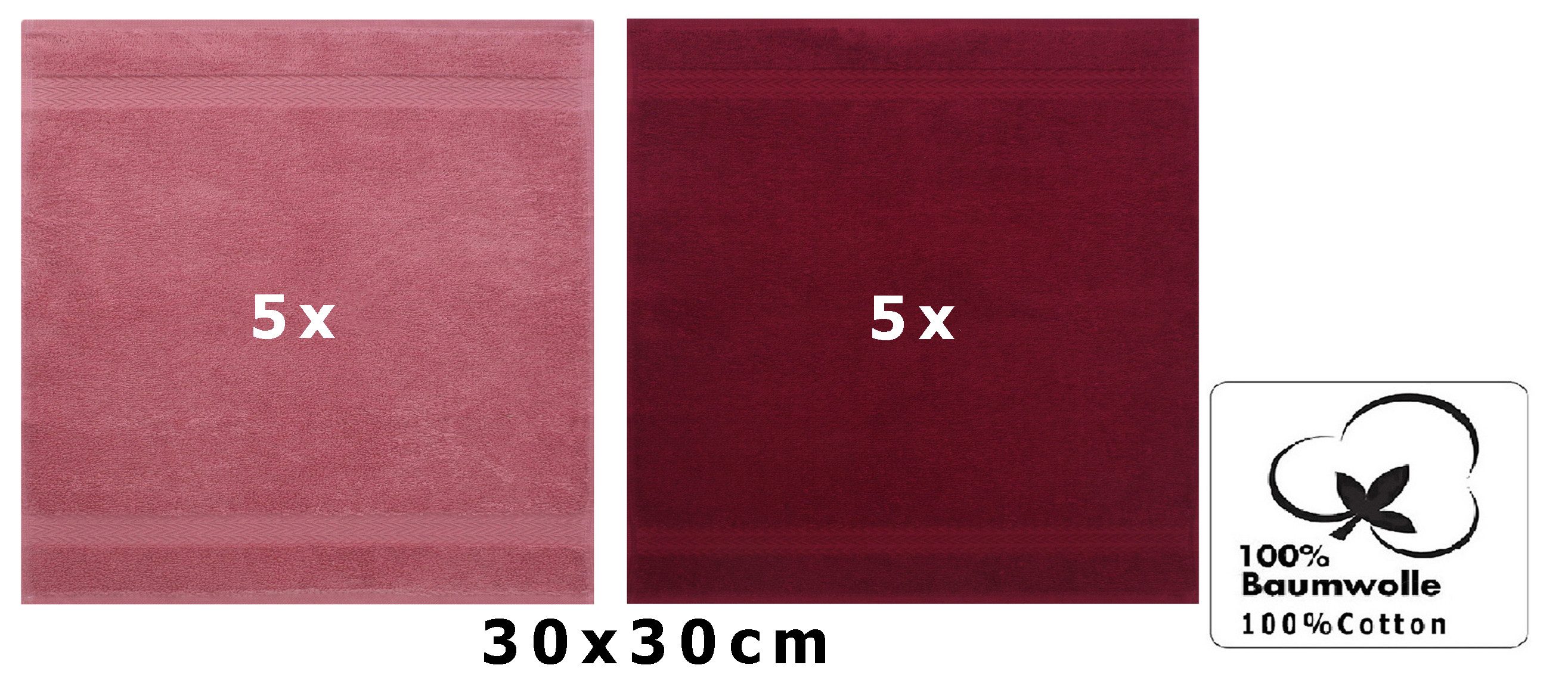 Betz Gästehandtücher 10 Stück Gästetuch Set Premium 30x50 cm Farbe altrosa und dunkelrot, 100% Baumwolle (Set, 10-St)