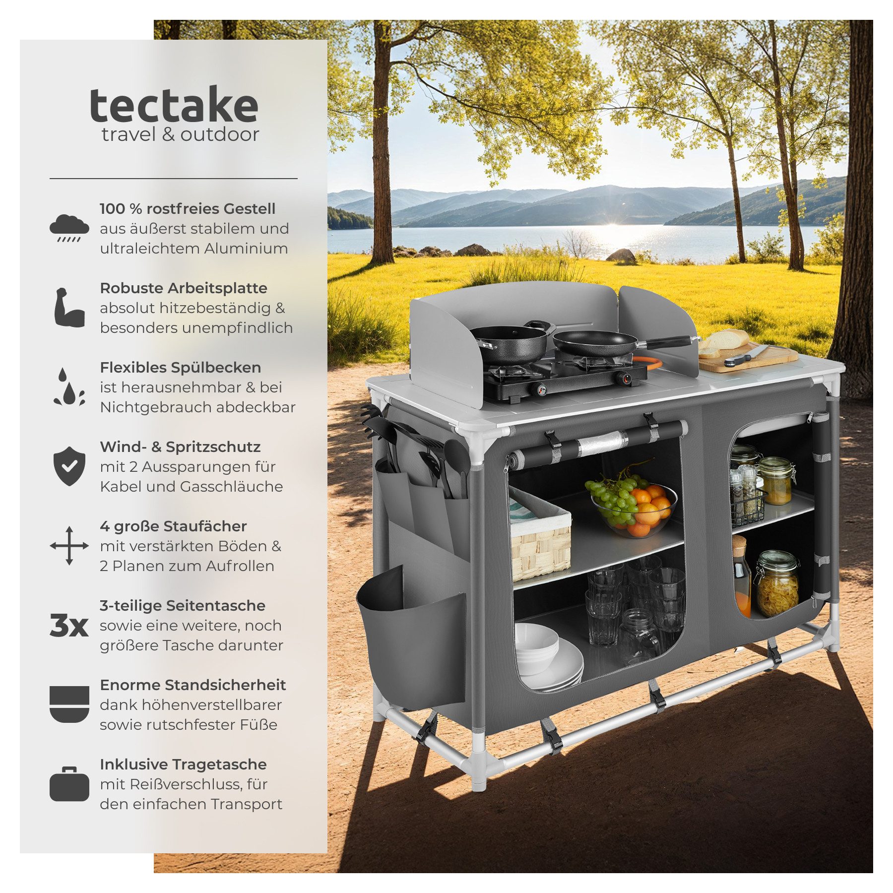 tectake Campingtisch Campingküche Luxus mit 4 Fächern (1-St., 1 tlg), Viels günstig online kaufen