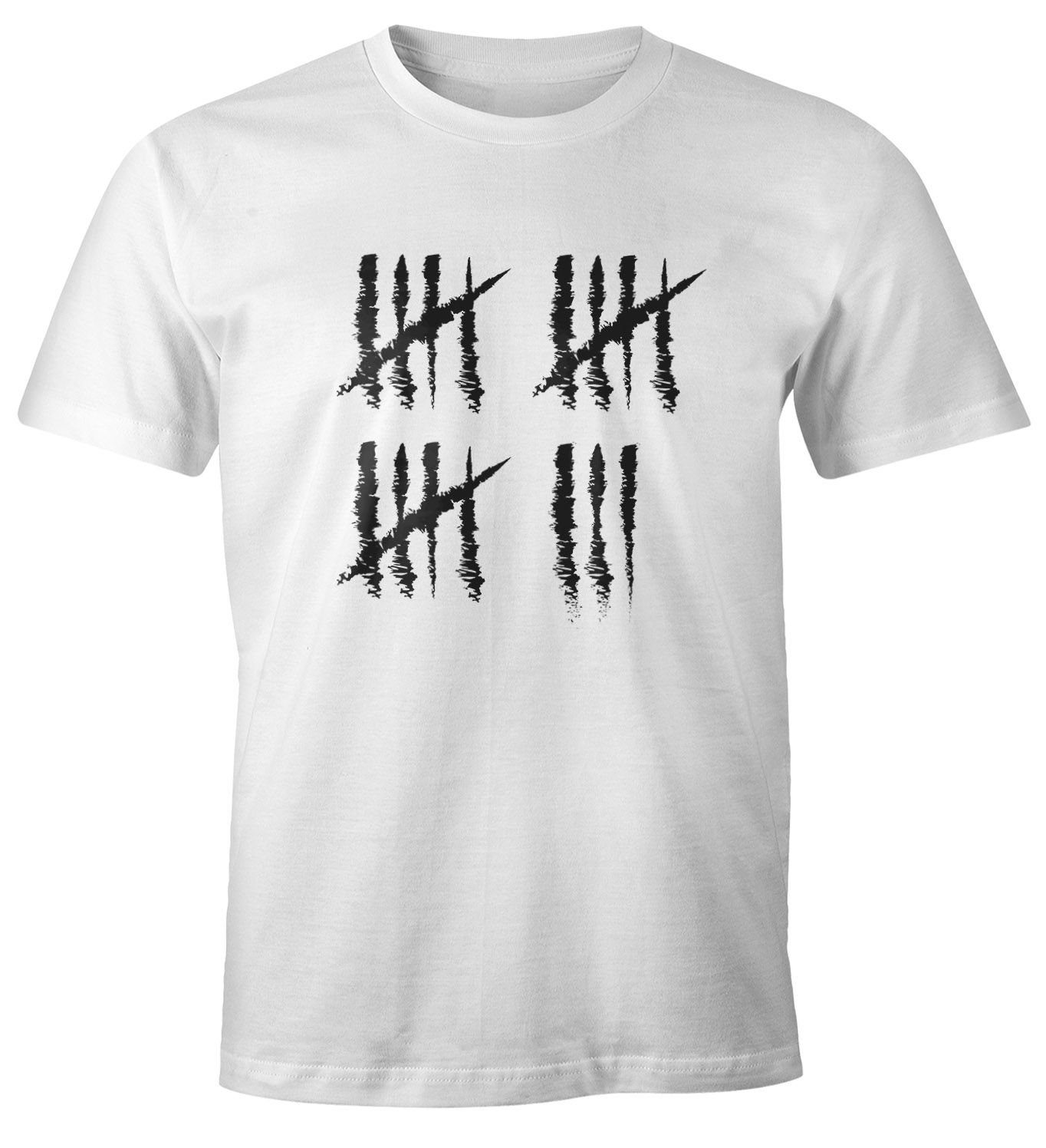 Jubiläum Fun-Shirt 18 T-Shirt Object] Striche [object Geburtstag Strichliste Jahrgang Print-Shirt Moonworks® weiß Print Alter Geschenk mit MoonWorks Herren