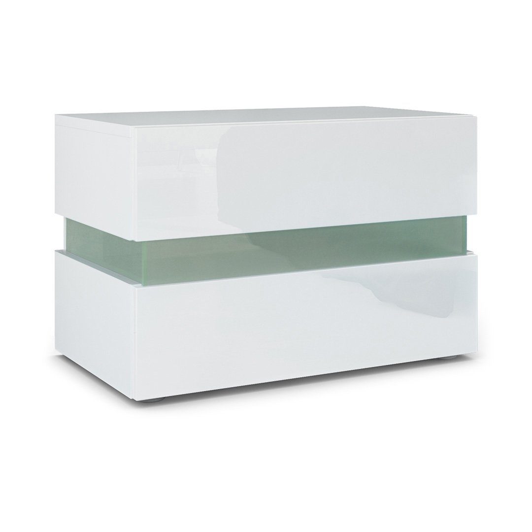 Vladon Nachttisch Flow (Nachttischschrank, mit Schublade zur Wandmontage), Weiß matt/Weiß Hochglanz (60 x 45 x 39 cm)